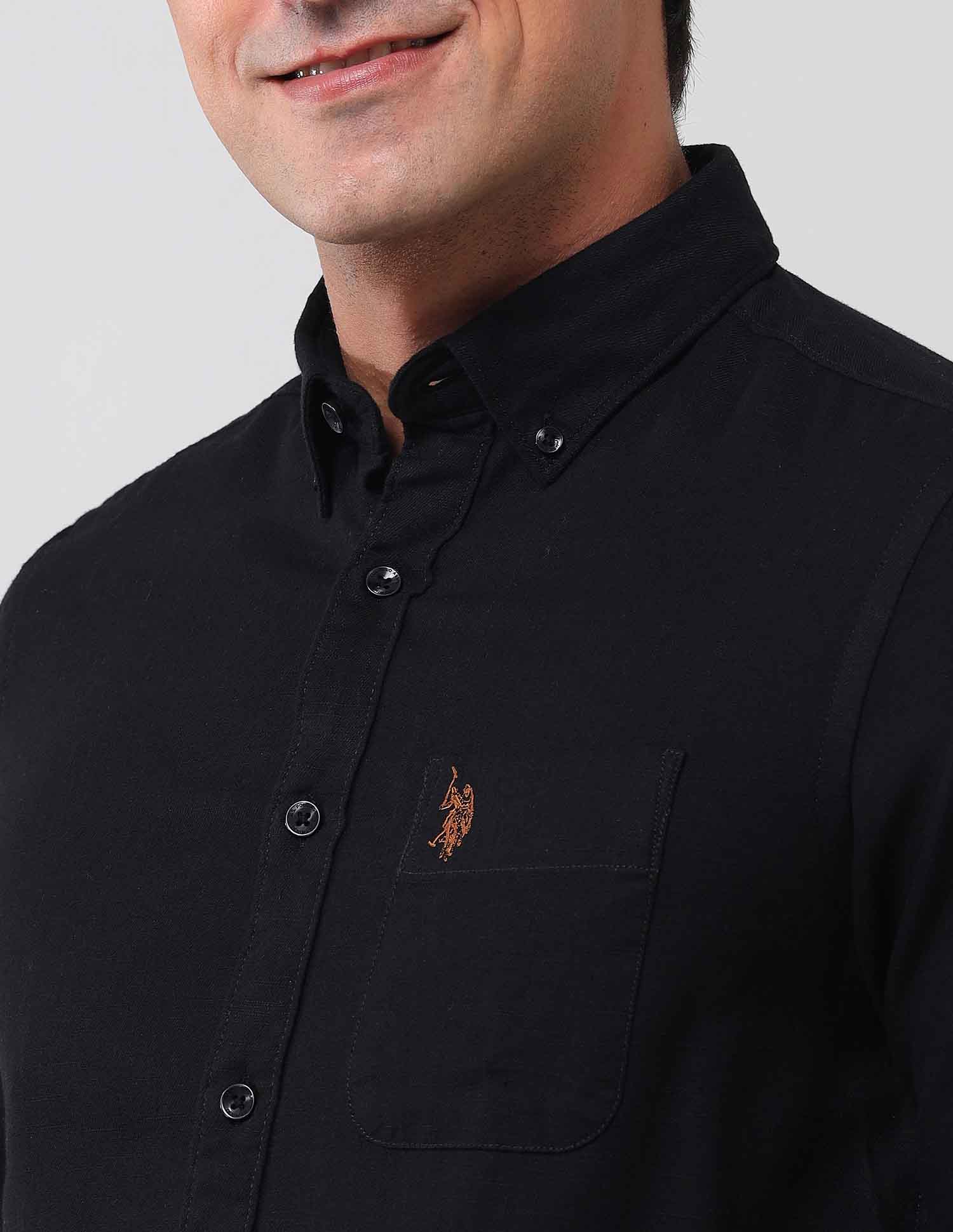 Regular Fit Solid Shirt Black - U.S. Polo Assn. India | Large