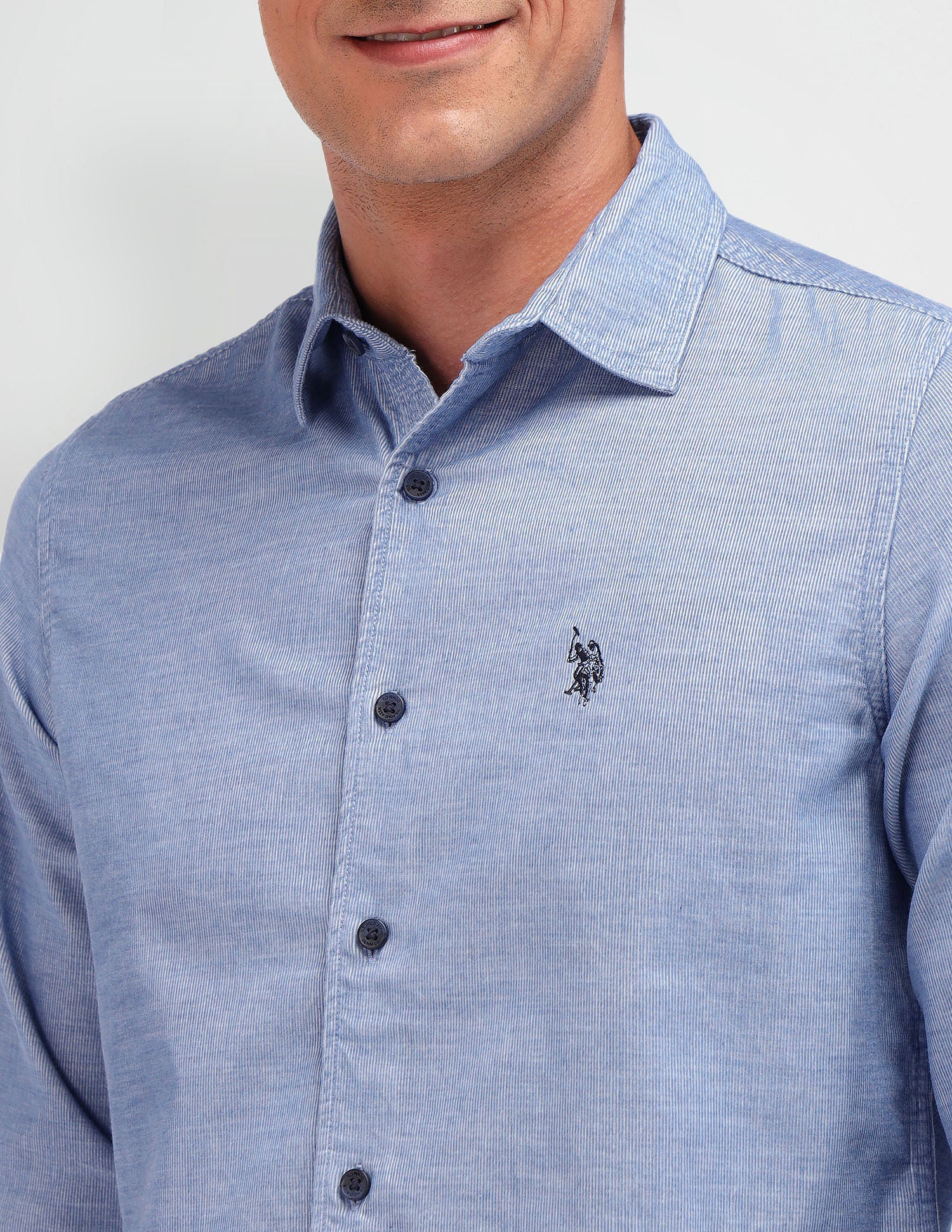 Slim Fit Corduroy Shirt Blue - U.S. Polo Assn. India | Large