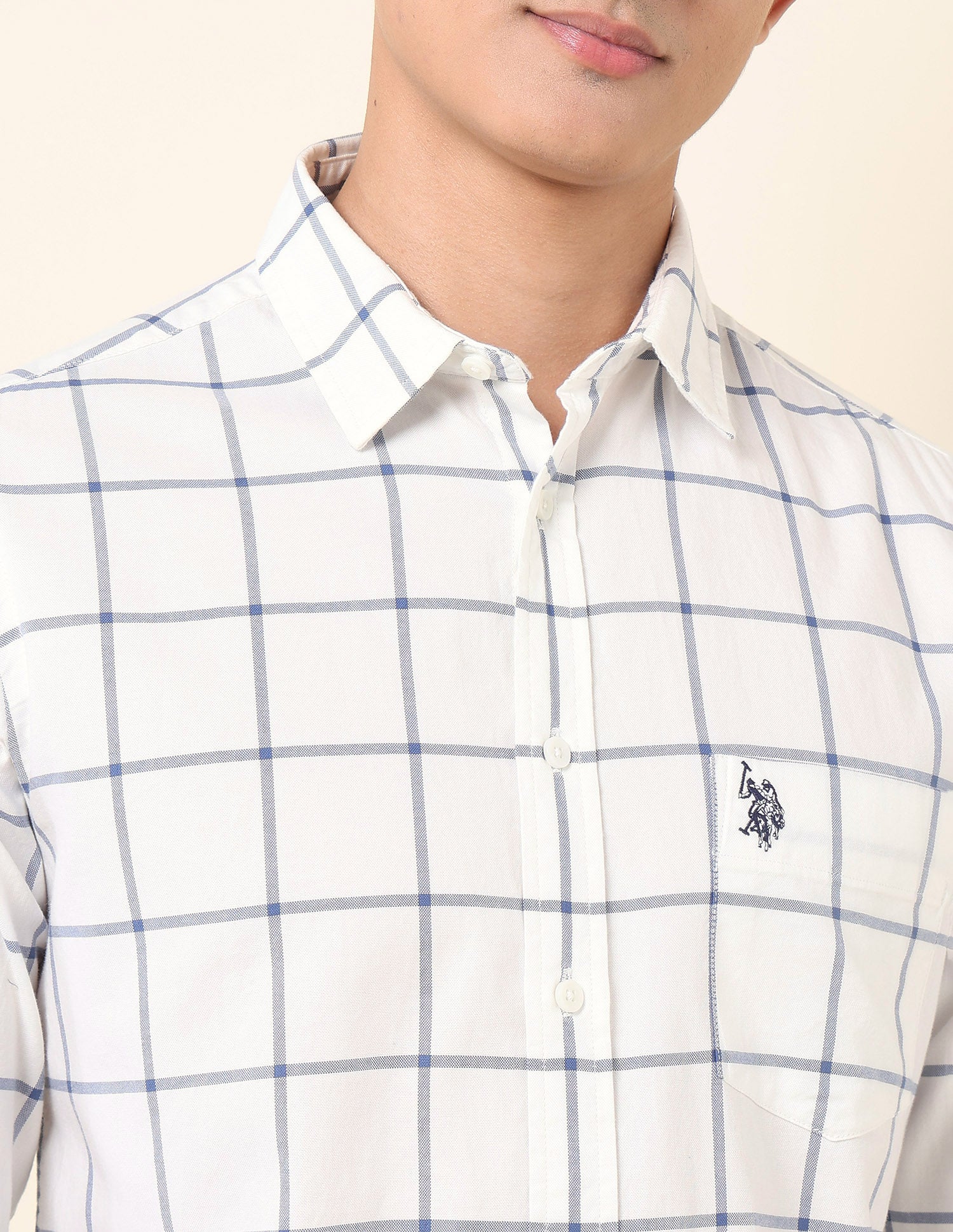 Pure Cotton Windowpane Checked Shirt Navy - U.S. Polo Assn. India | Large