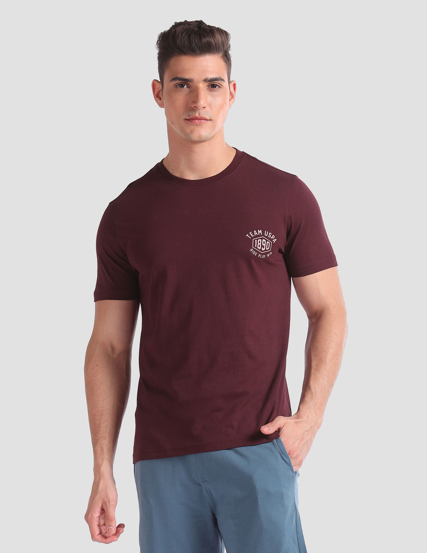 Tonal Logo Cotton IYAL Lounge T-Shirt - Pack Of 2 Maroon and Navy - U.S. POLO ASSN. | Large