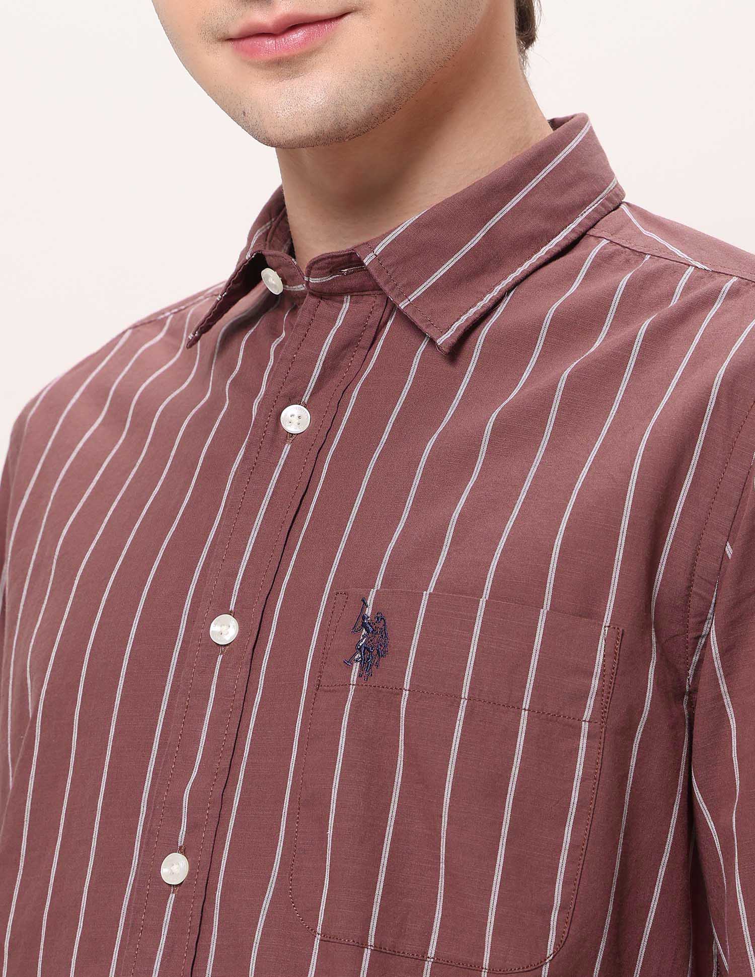 Vertical Striped Regular Fit Shirt Rust - U.S. Polo Assn. India | Large