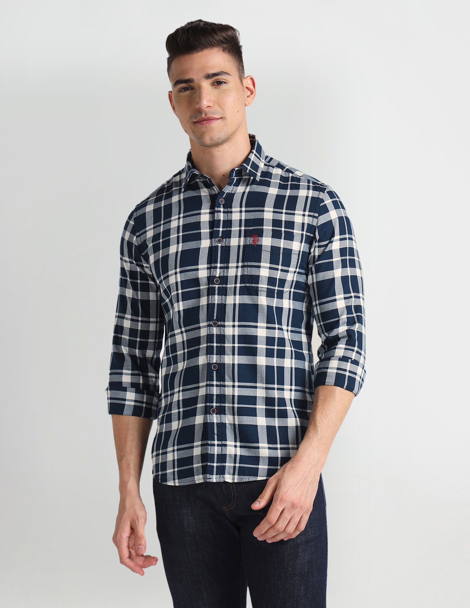 Slim Fit Twill Shirt Dark Blue - U.S. Polo Assn. India | Large