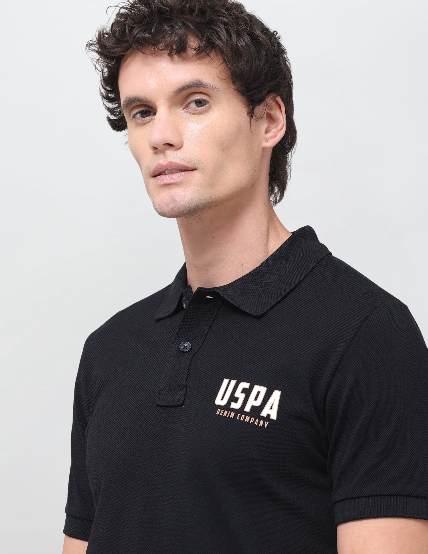 Brand Printed Slim Fit Polo Shirt Black - U.S. Polo Assn. India | Large