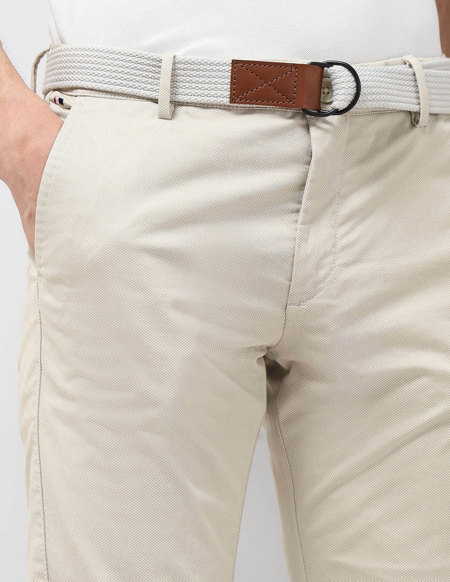 Denver Slim Fit Mid Rise Trousers Beige - U.S. POLO ASSN. | Large