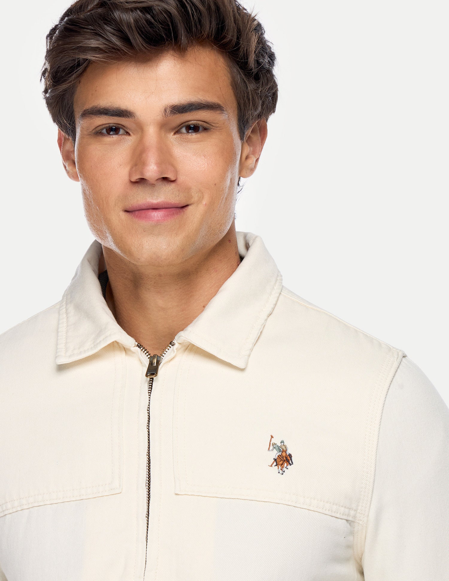 Solid Regular Fit Trucker Jacket Ecru - U.S. Polo Assn. India | Large