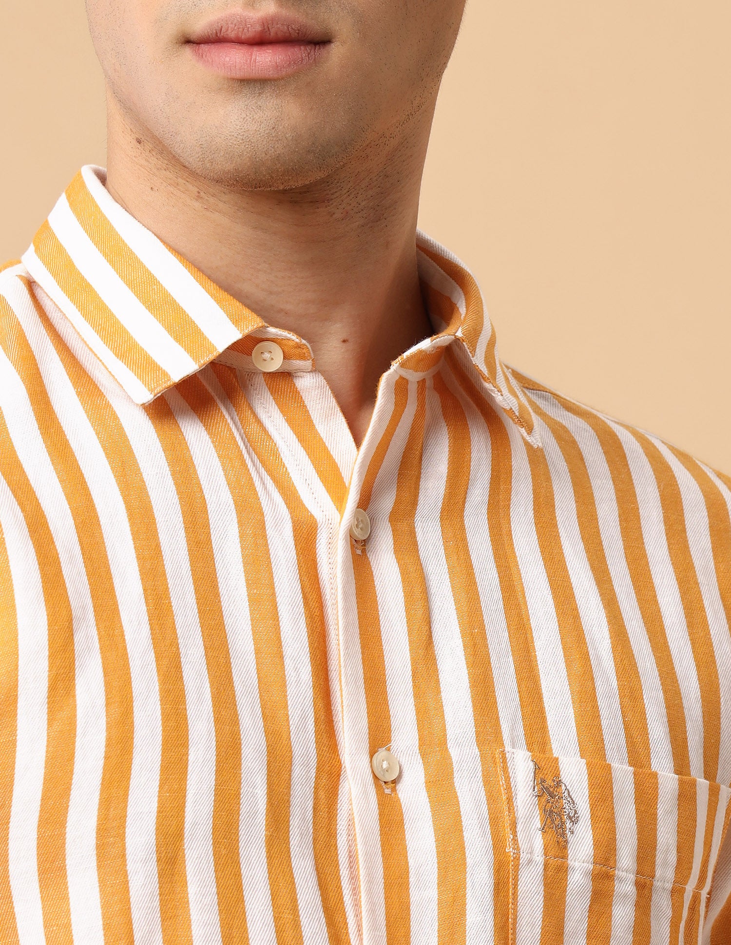Pacho X Vertical Striped Regular Fit Shirt Orange - U.S. Polo Assn. India | Large