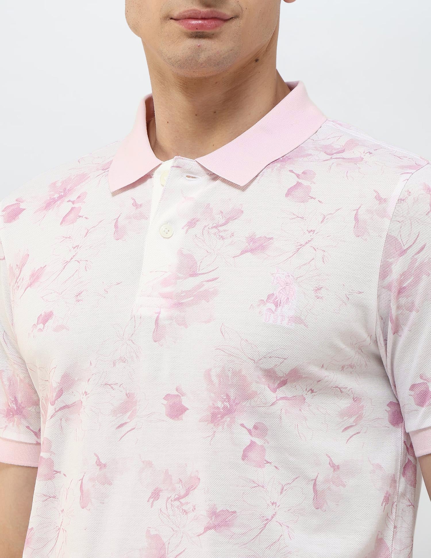 Floral Printed Slim Fit Polo Shirt Light Pink - U.S. POLO ASSN. | Large