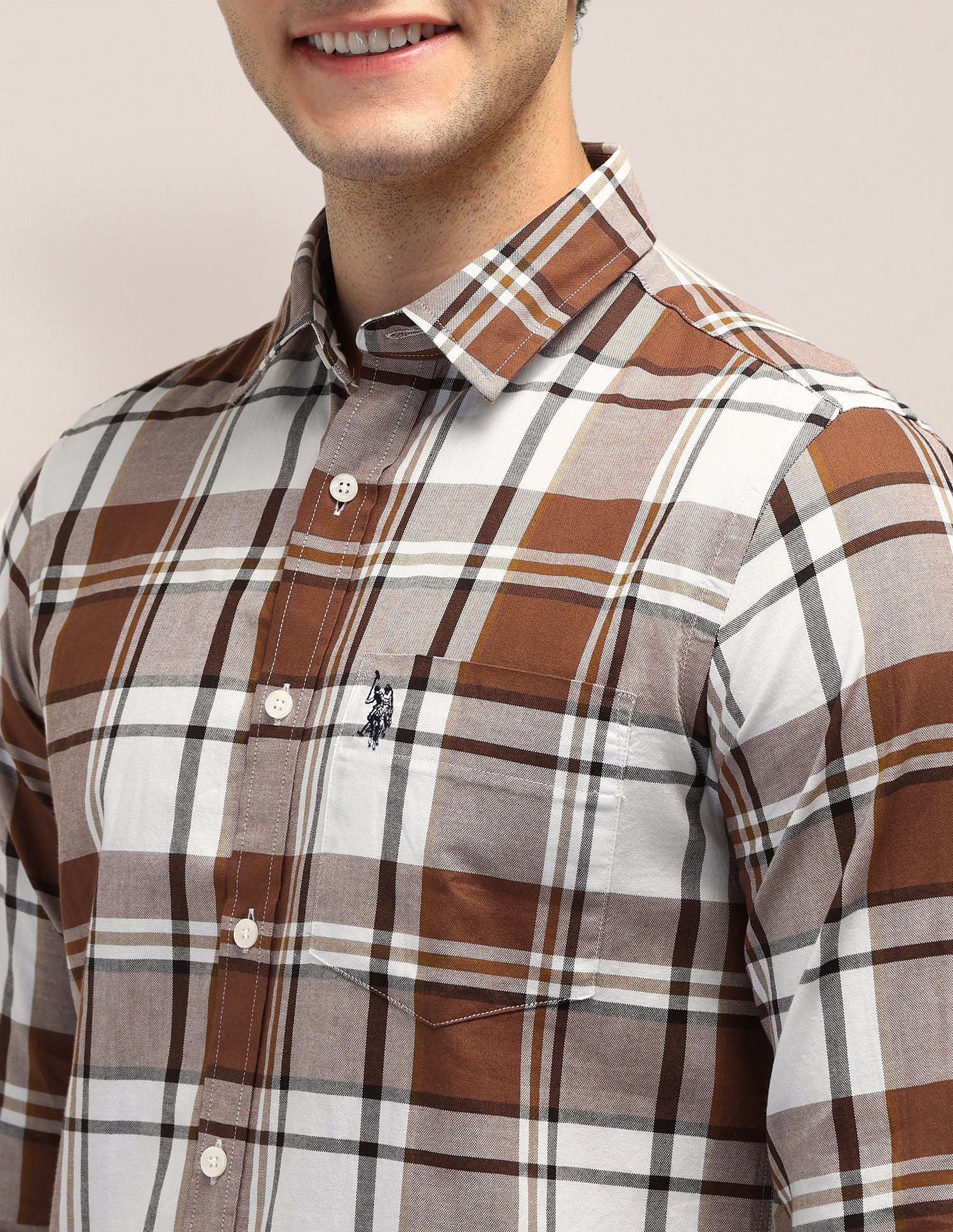 Tailored Fit Dobby Checked Shirt Rust - U.S. POLO ASSN. | Large