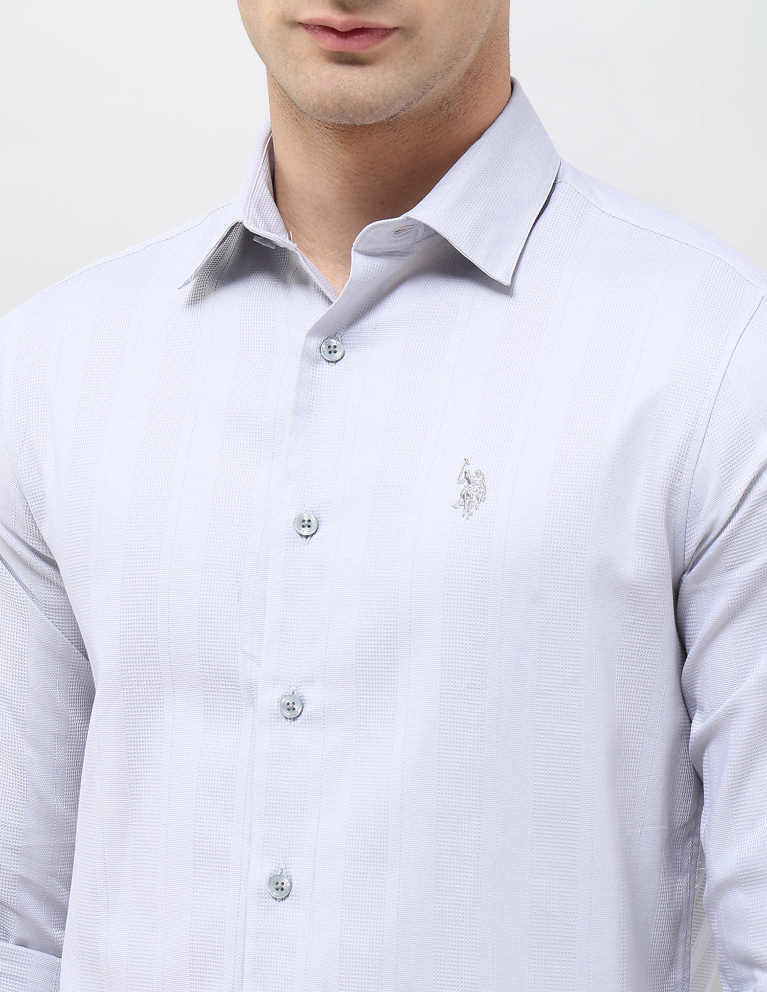 Textured Vertical Striped Regular Fit Shirt Grey - U.S. POLO ASSN. | Large