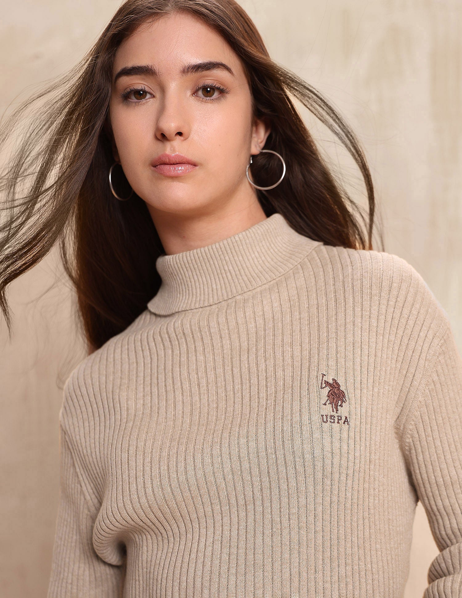 Ribbed Turtle Neck Sweater Ecru - U.S. POLO ASSN. | Large