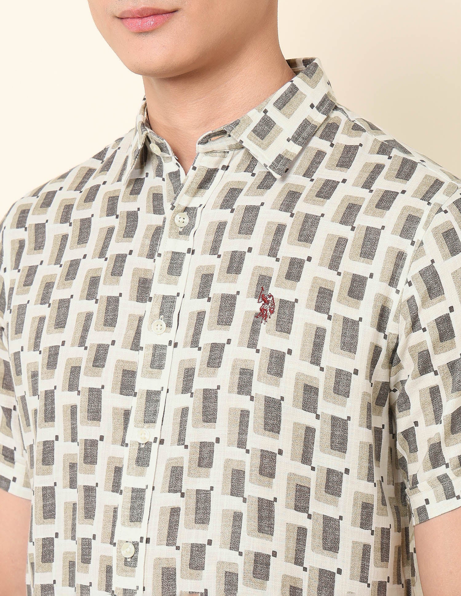 Geometric Printed Pure Cotton Shirt Grey - U.S. Polo Assn. India | Large