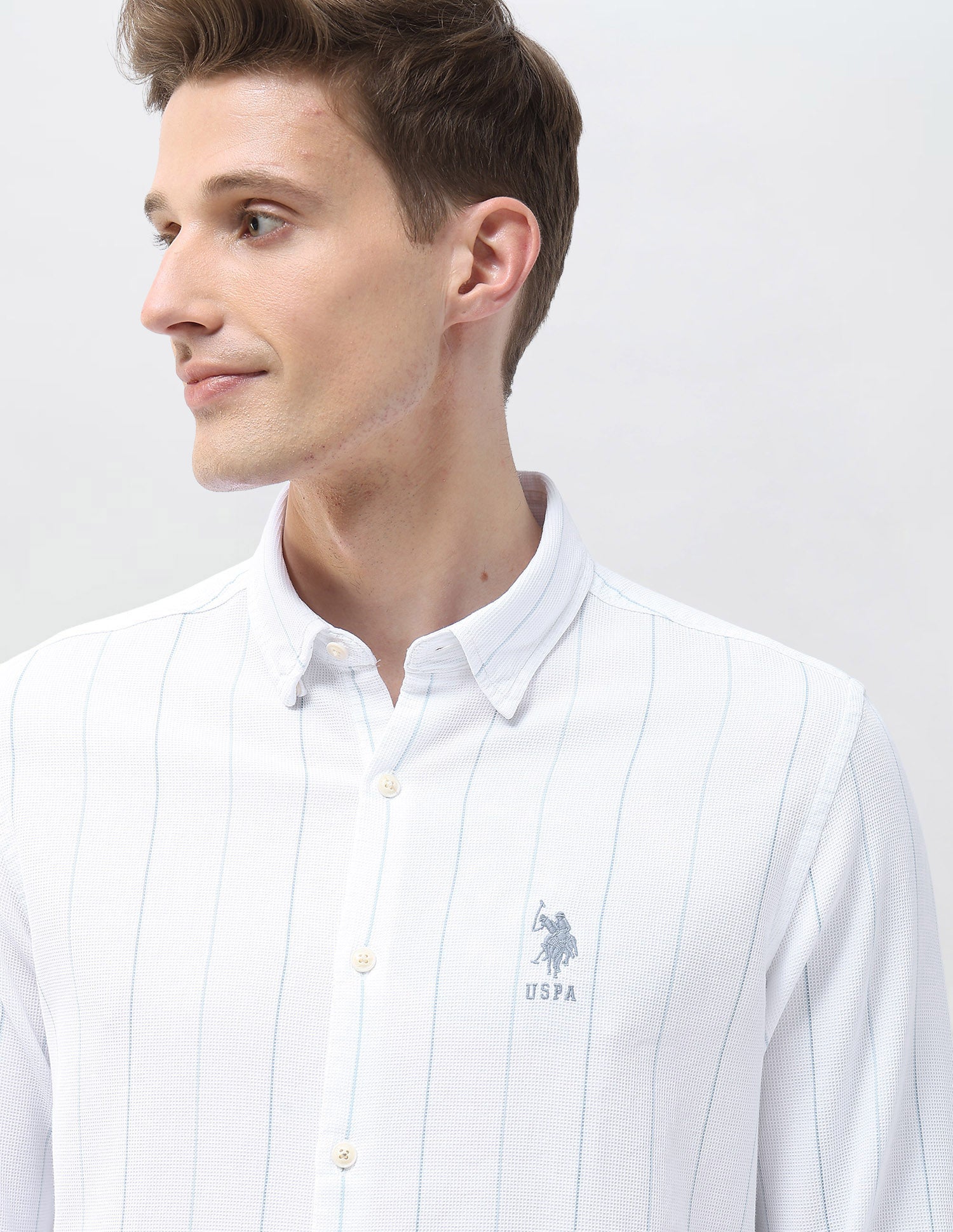 Textured Vertical Striped Motel On The Coast Shirt Ecru - U.S. Polo Assn. India | Large