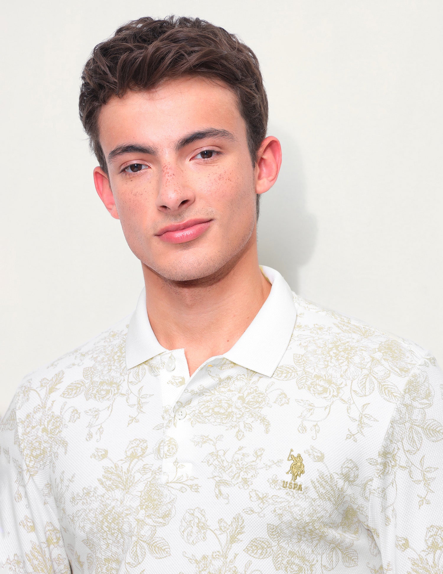 Floral Printed Slim Fit Polo Shirt Beige - U.S. Polo Assn. India | Large