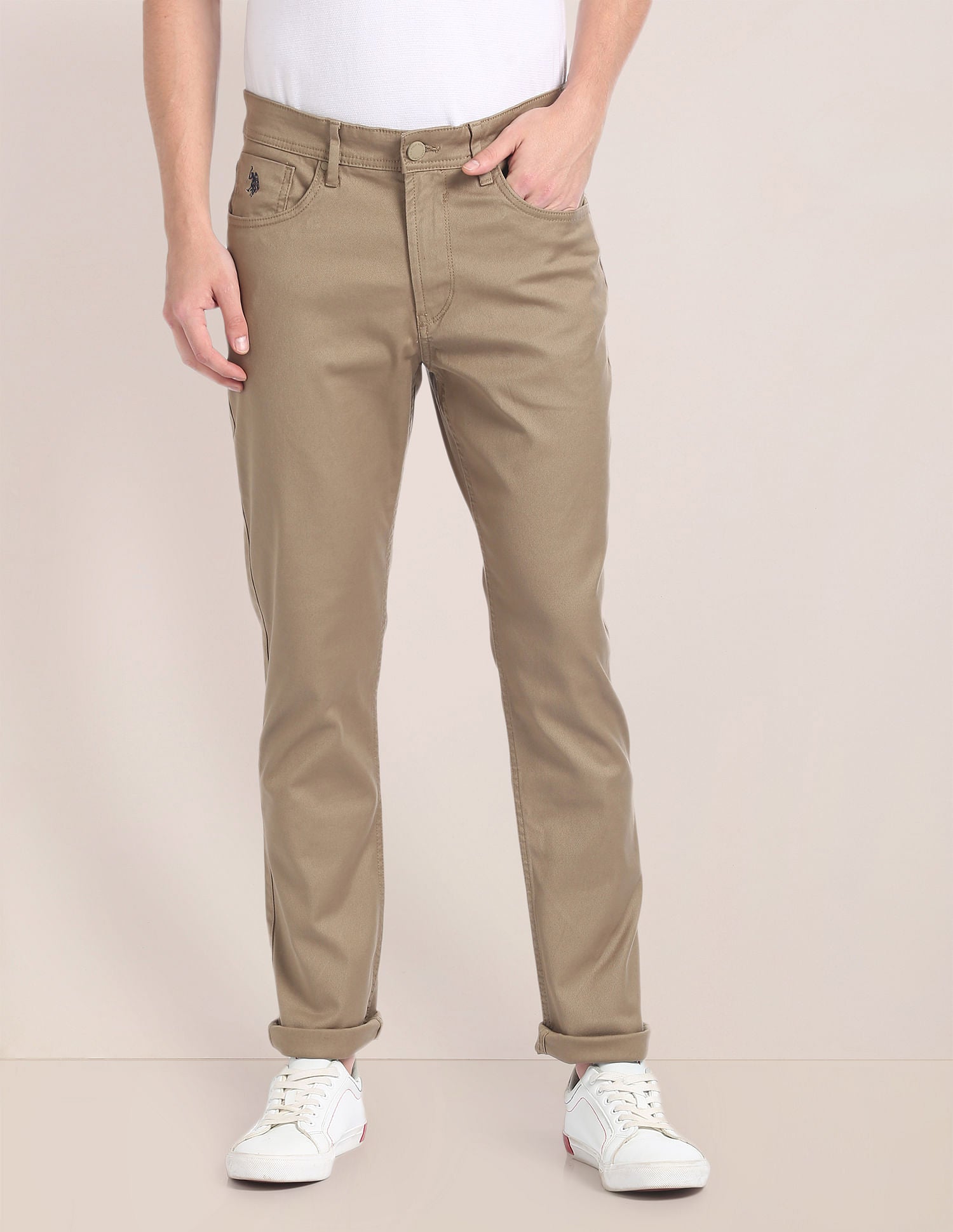 Brandon Slim Tapered Fit Twill Chinos Khaki - U.S. Polo Assn. India | Large