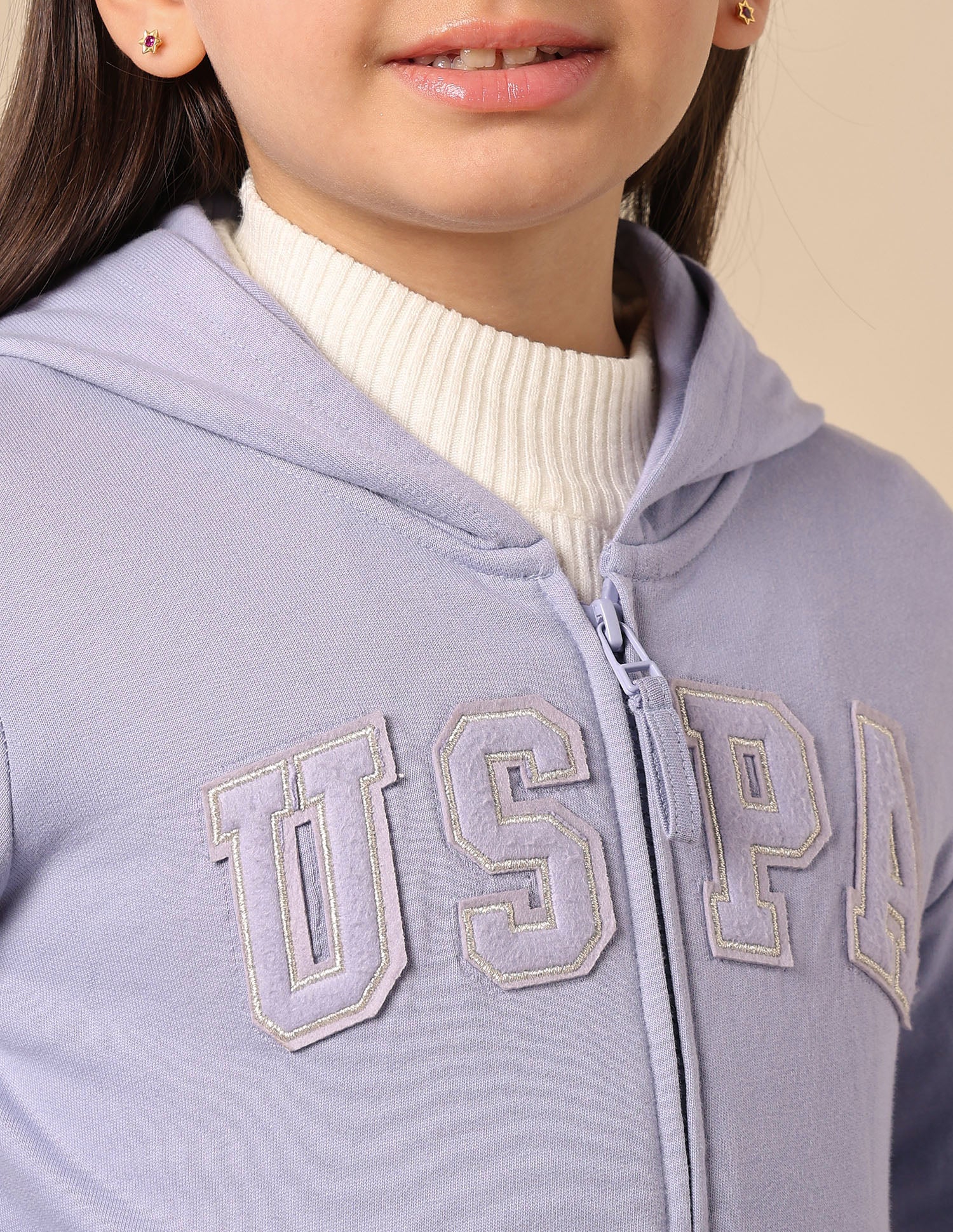 Girls Solid Hood Sweatshirt Light Purple - U.S. POLO ASSN. | Large