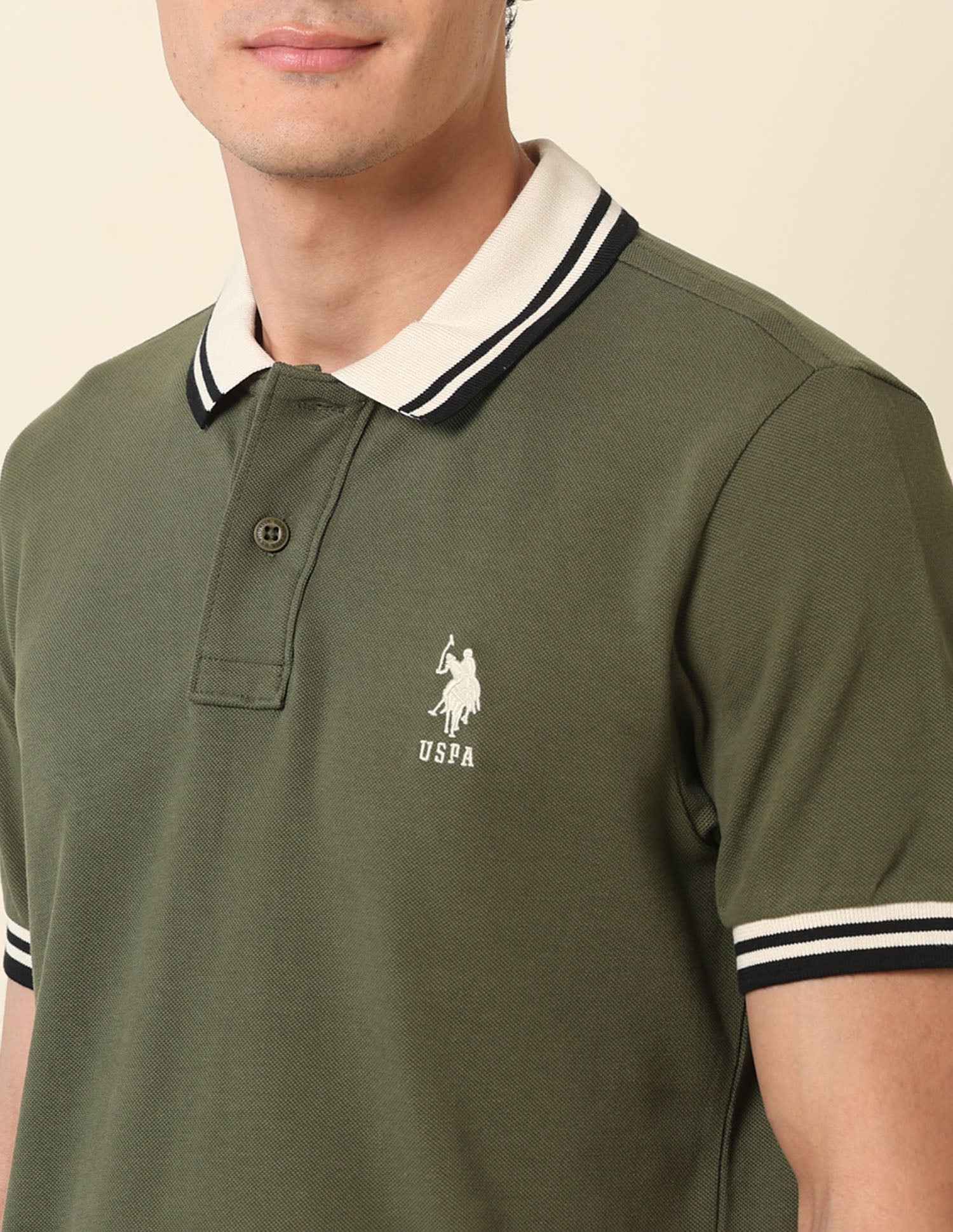 Pure Cotton Slim Fit Classic Polo Shirt Olive - U.S. Polo Assn. India | Large