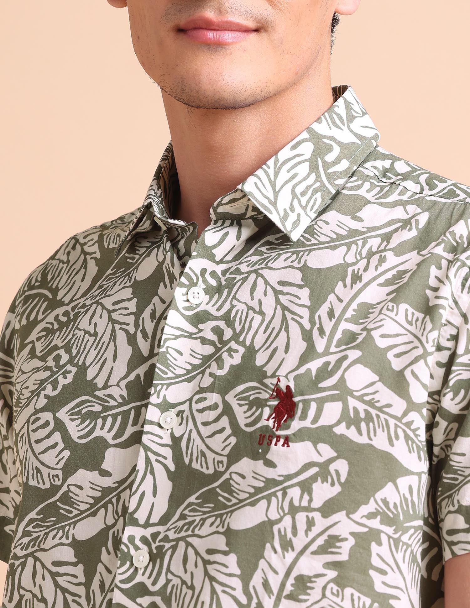 Manhattan Slim Fit All-Over Shirt Light Olive - U.S. POLO ASSN. | Large