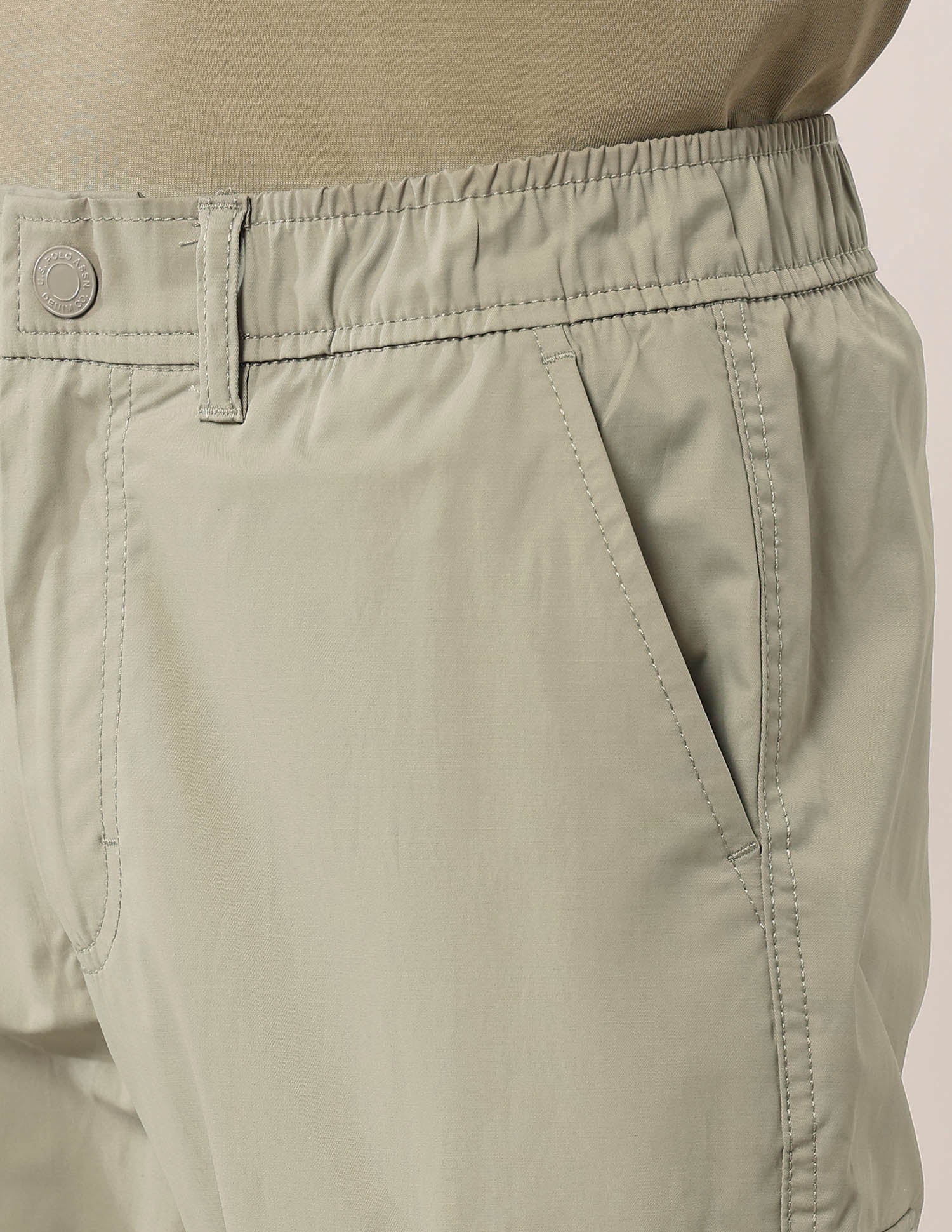 Mid Rise Solid Straight Fit Cargos Light Green - U.S. POLO ASSN. | Large