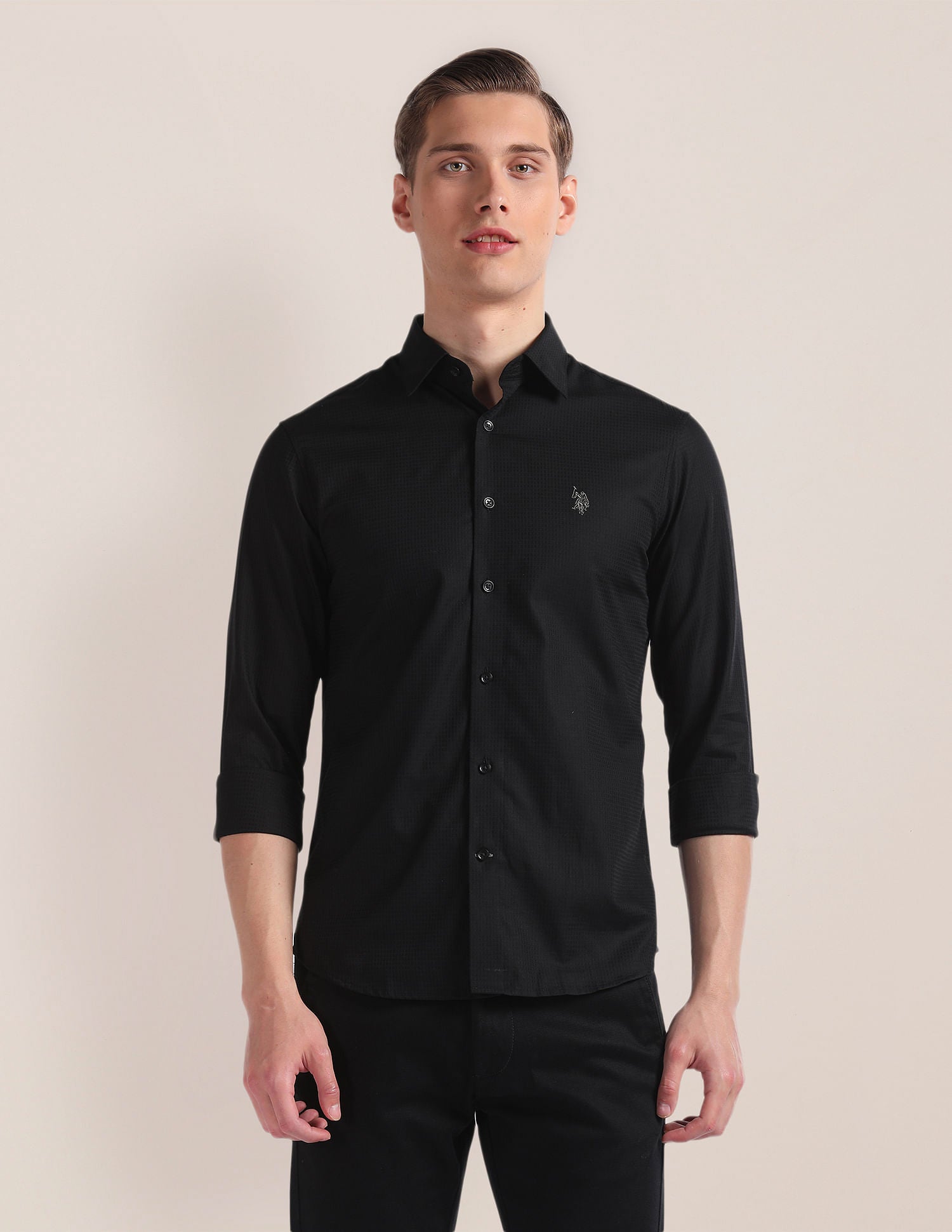 Premium Cotton Dobby Shirt Black - U.S. Polo Assn. India | Large