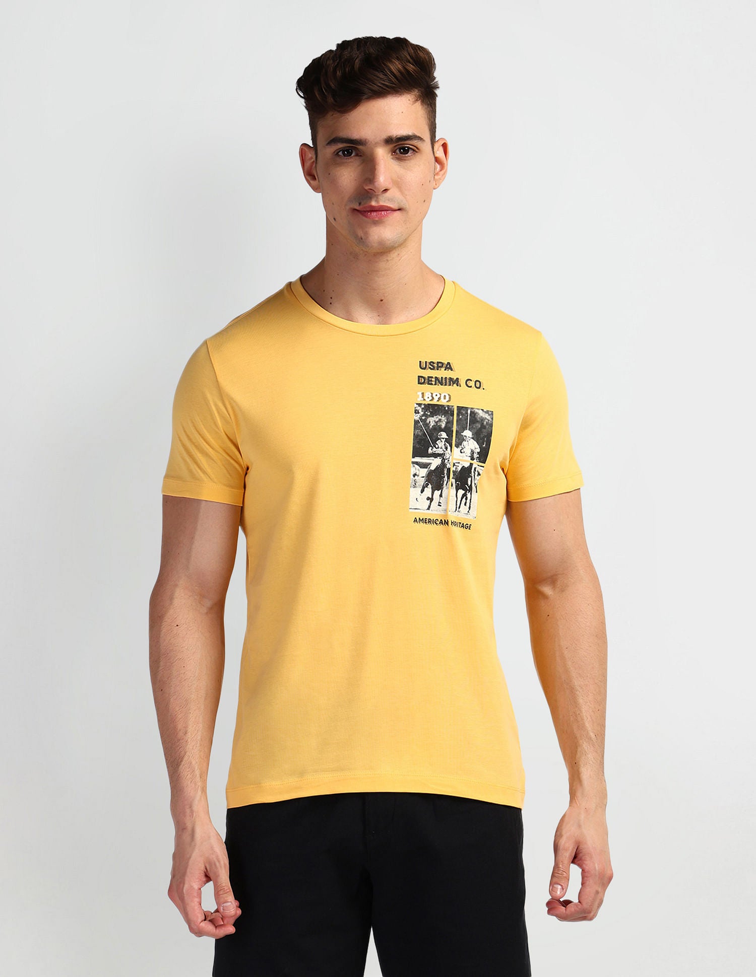 Brand Print Muscle Fit T-Shirt Yellow - U.S. Polo Assn. India | Large