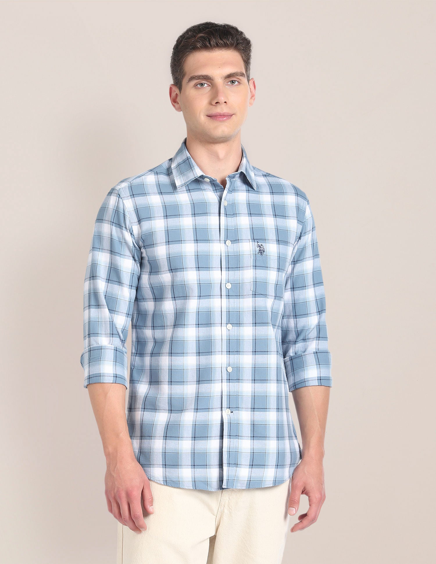 Plaid Check Premium Cotton Shirt Blue - U.S. Polo Assn. India | Large