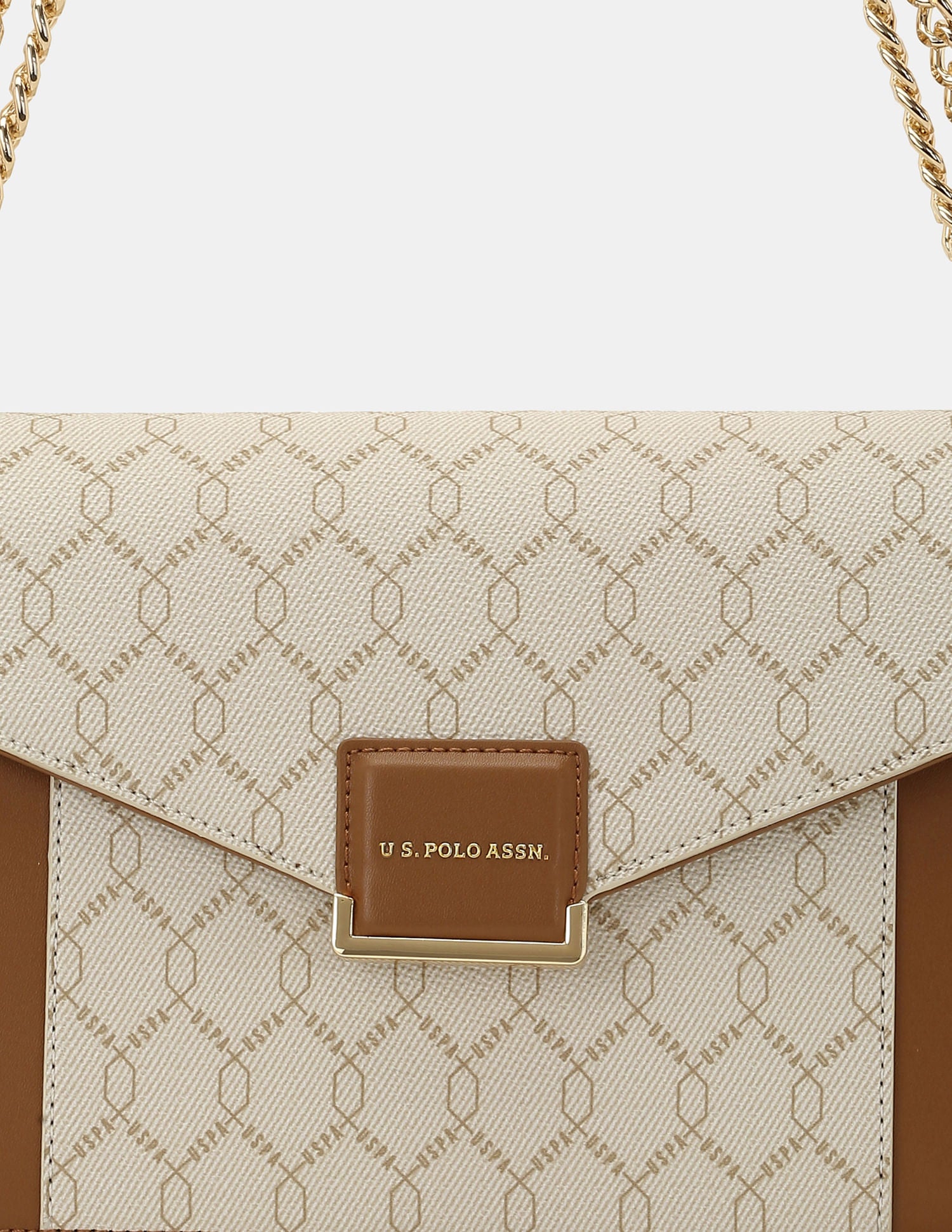 Women Birdy Sling Bag with Monogram Print Beige - U.S. POLO ASSN. | Large