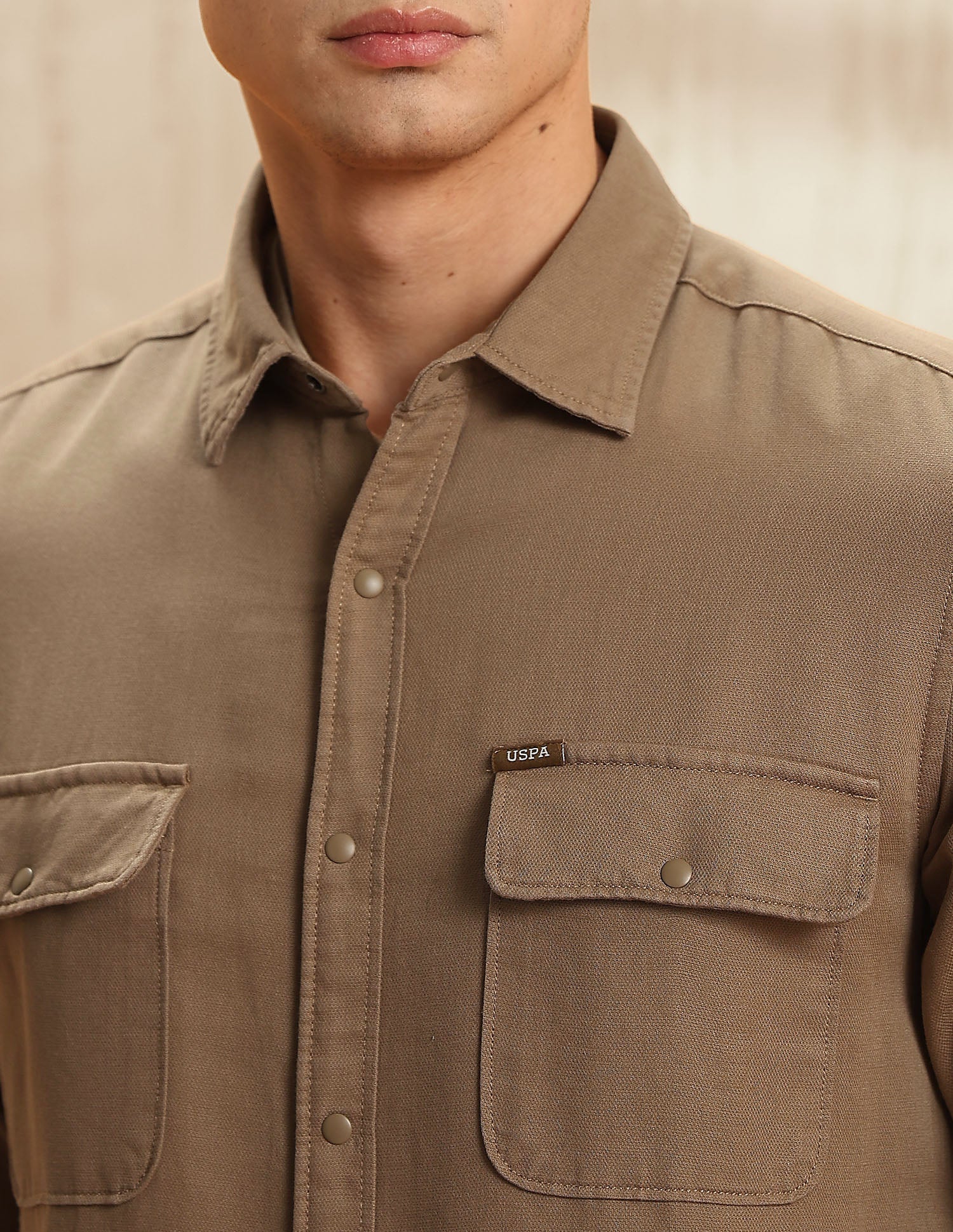 Twill Regular Fit Shirt Khaki - U.S. POLO ASSN. | Large