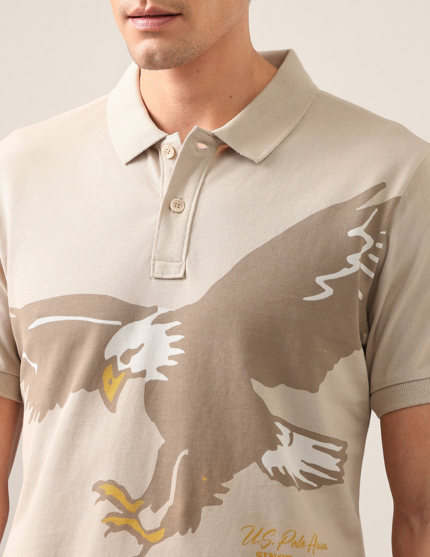 Graphic Printed Slim Fit Polo Shirt Beige - U.S. Polo Assn. India | Large