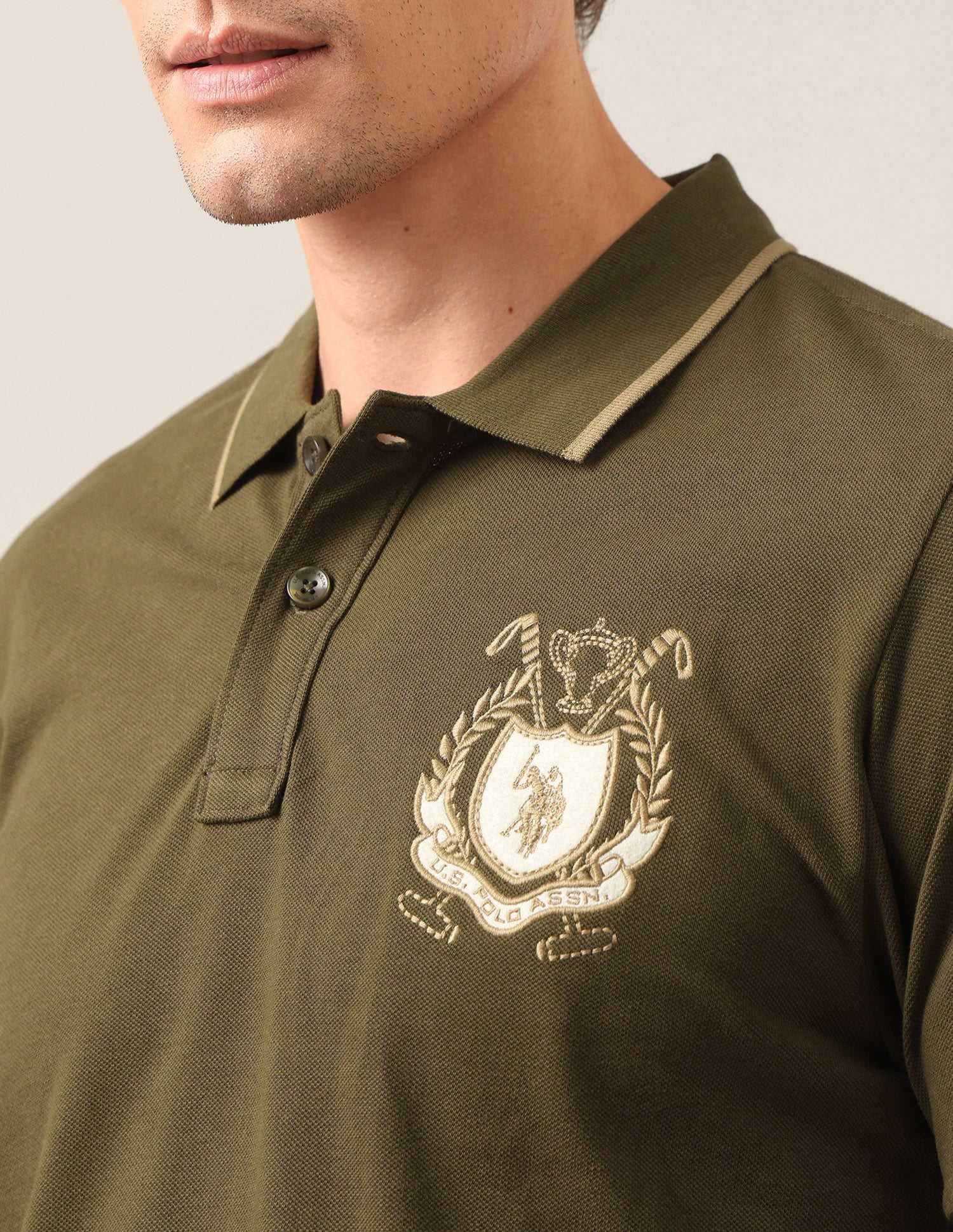 Solid Slim Fit Polo Shirt Olive - U.S. Polo Assn. India | Large