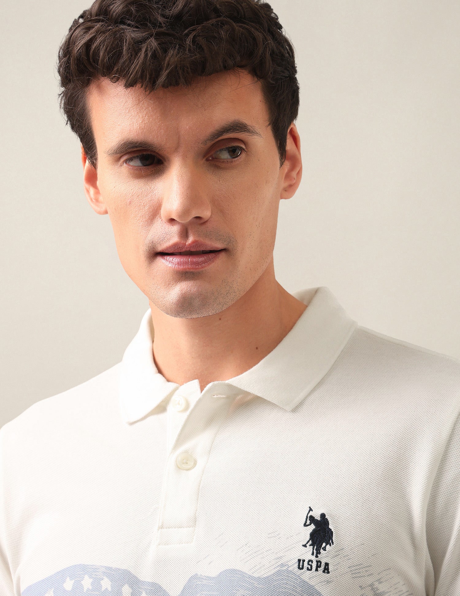Graphic Printed Slim Fit Polo Shirt Ivory - U.S. Polo Assn. India | Large