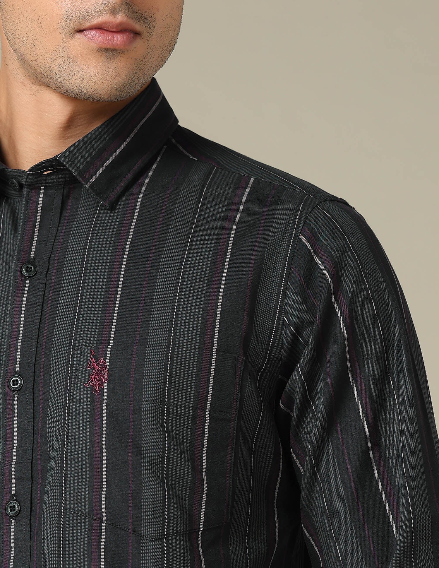 Tailored Fit Vertical Striped Shirt Black - U.S. POLO ASSN. | Large