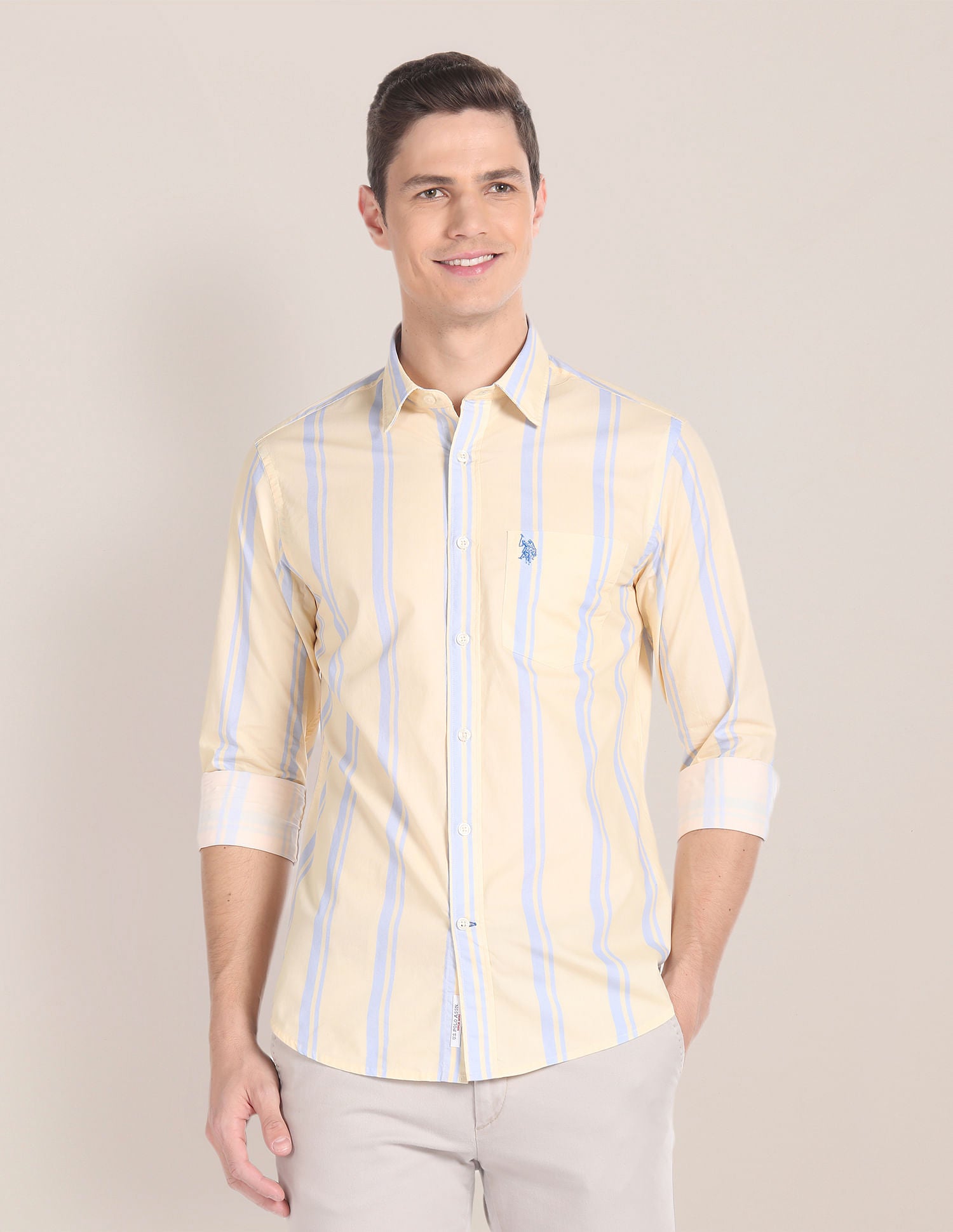 Vertical Stripe Oxford Shirt Yellow - U.S. POLO ASSN. | Large
