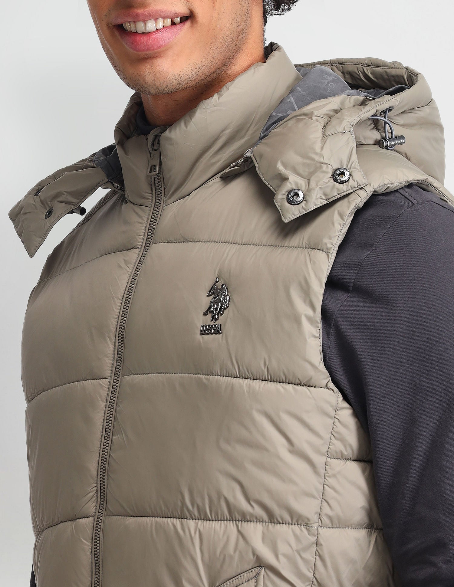 Detachable Hood Padded Jacket Metalic Khakhi - U.S. POLO ASSN. | Large