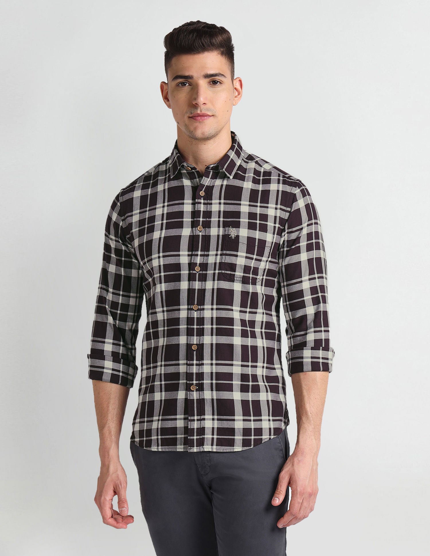 Tartan Check Twill Shirt Wine - U.S. Polo Assn. India | Large