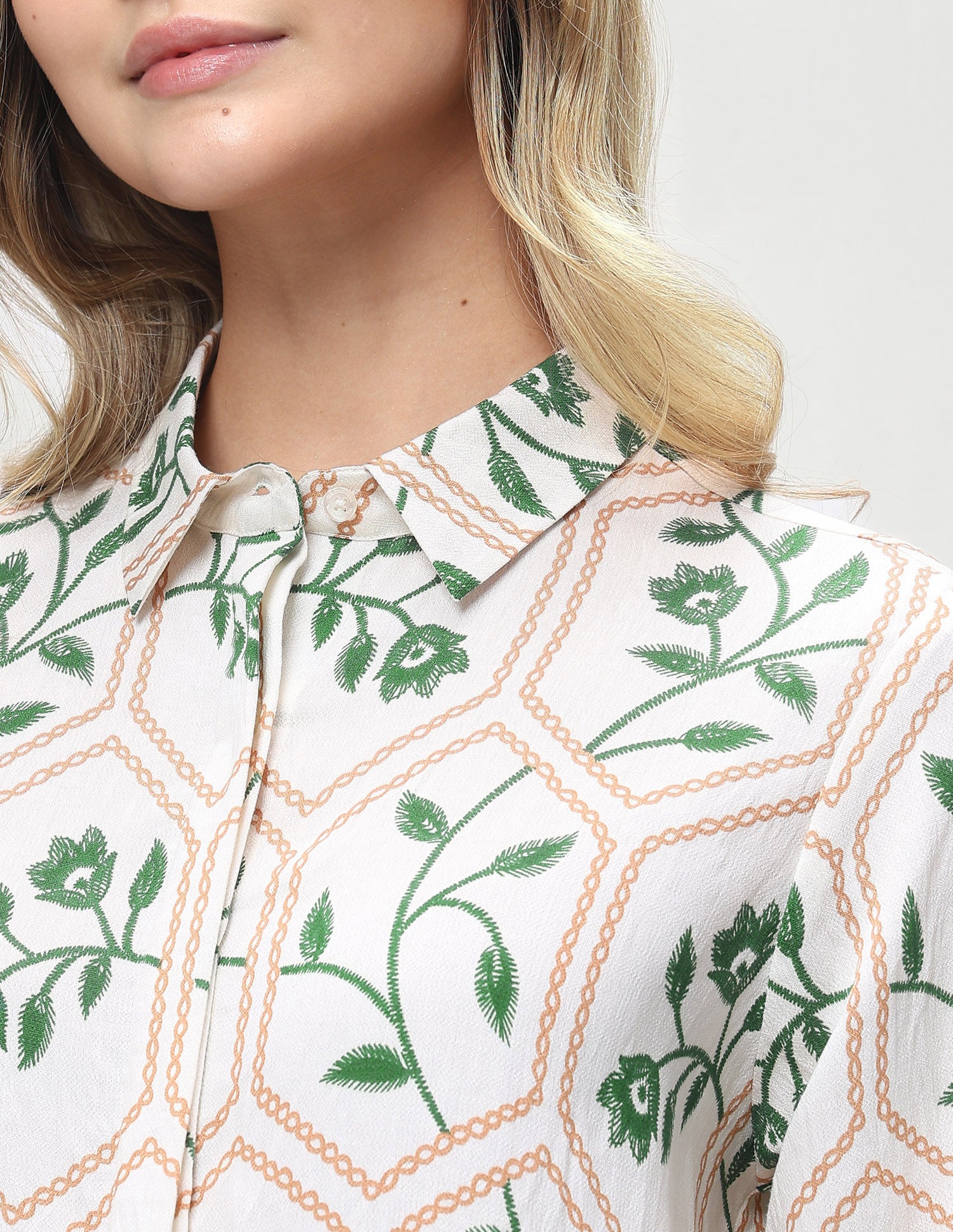 Floral Embroidered Regular Fit Shirt Off White - U.S. Polo Assn. India | Large