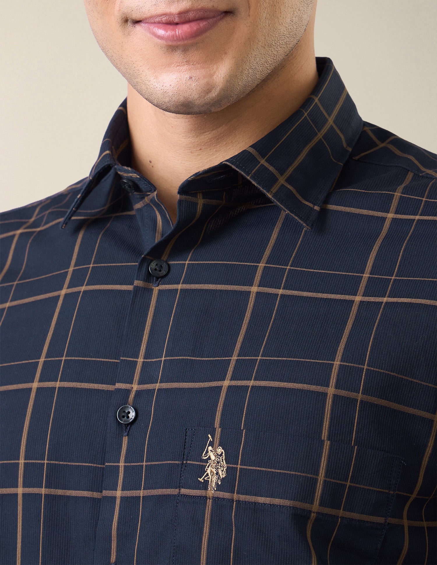 Grid Tattersall Checked Tailored Fit Shirt Navy - U.S. Polo Assn. India | Large