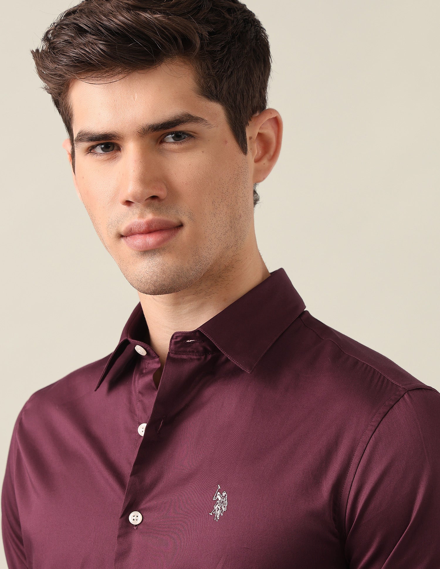 Satin Tailored Fit Shirt Burgundy - U.S. Polo Assn. India | Large