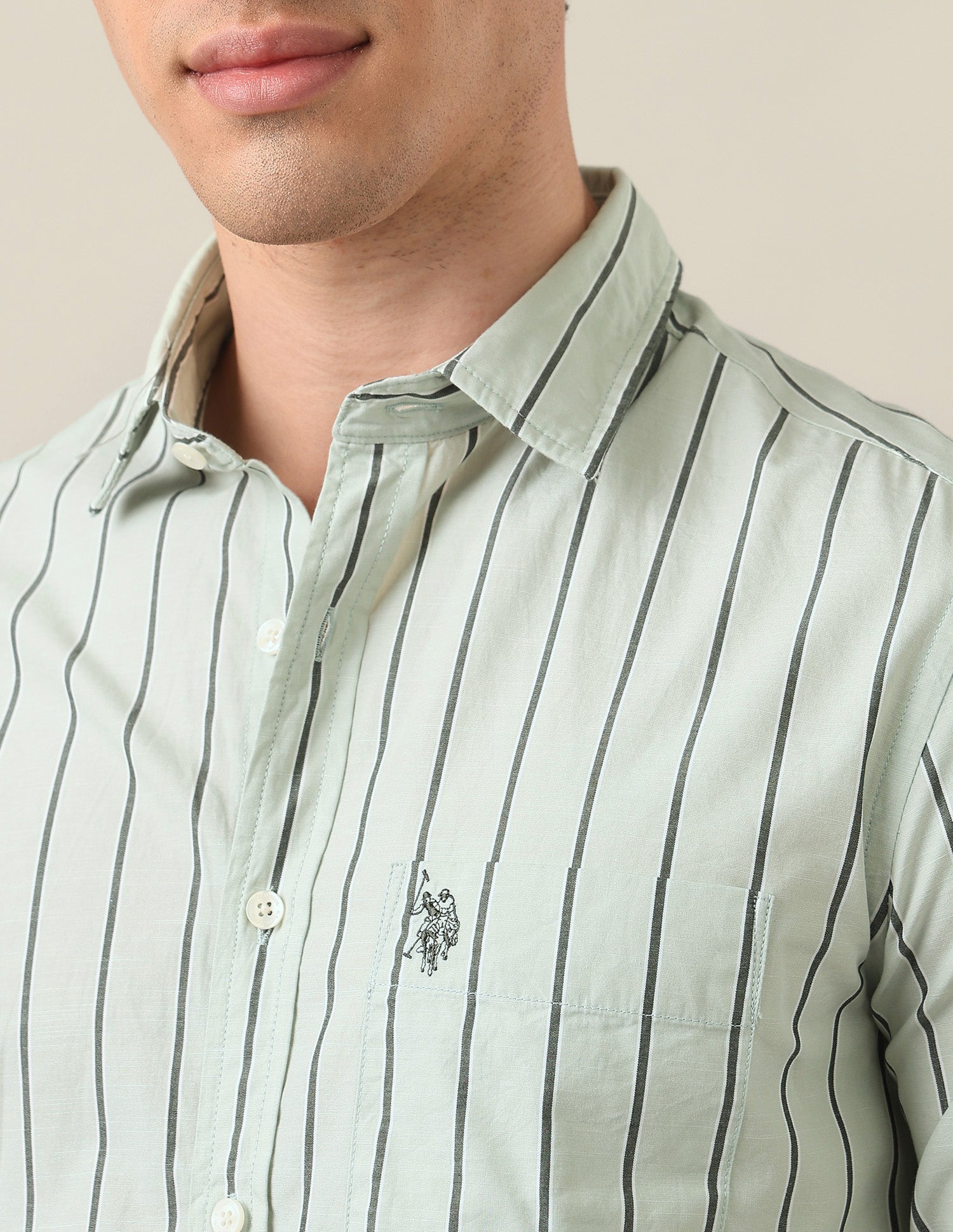 Tailored Fit Vertical Striped Shirt Green - U.S. Polo Assn. India | Large