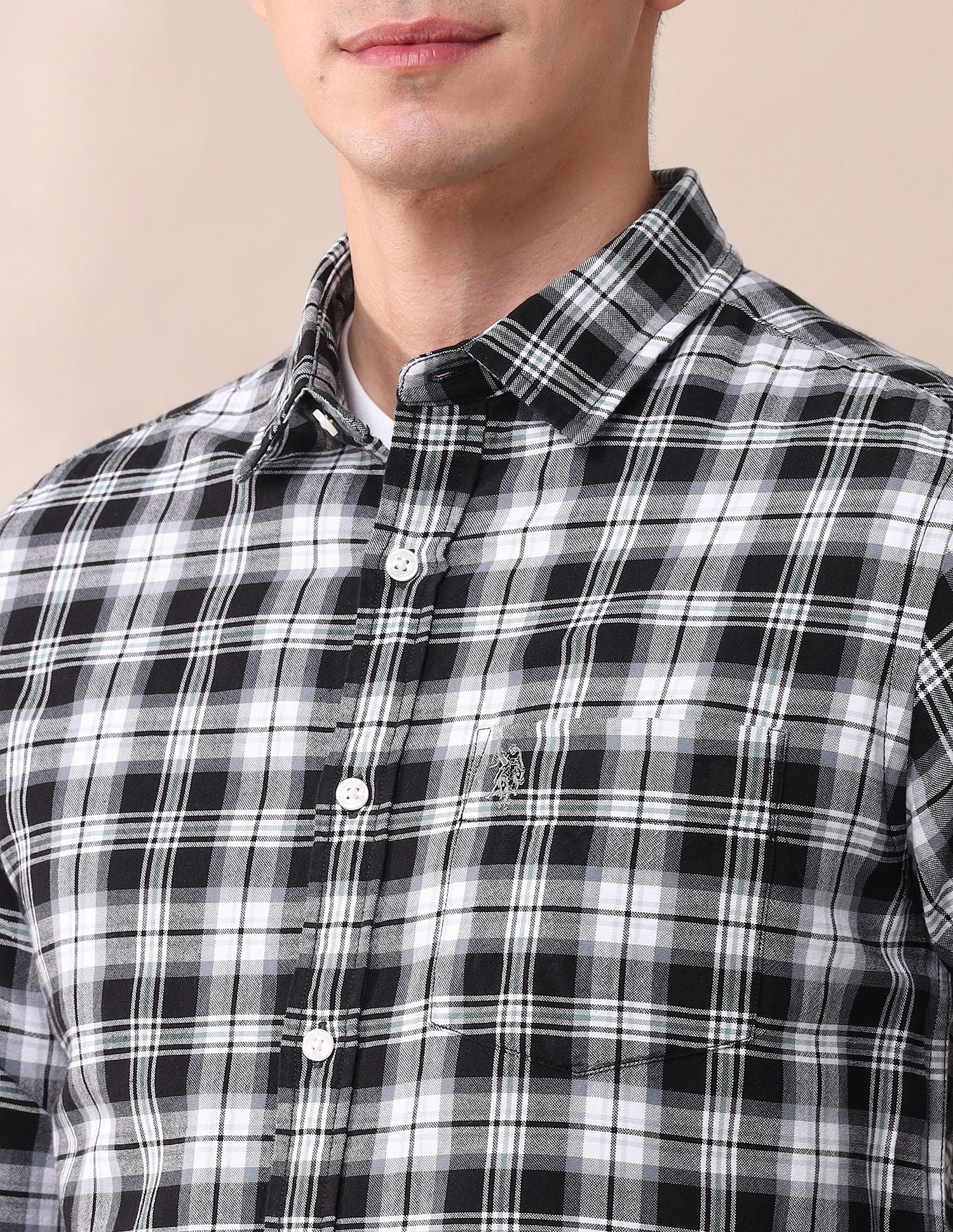 Tailored Fit Twill Checked Shirt Black - U.S. Polo Assn. India | Large