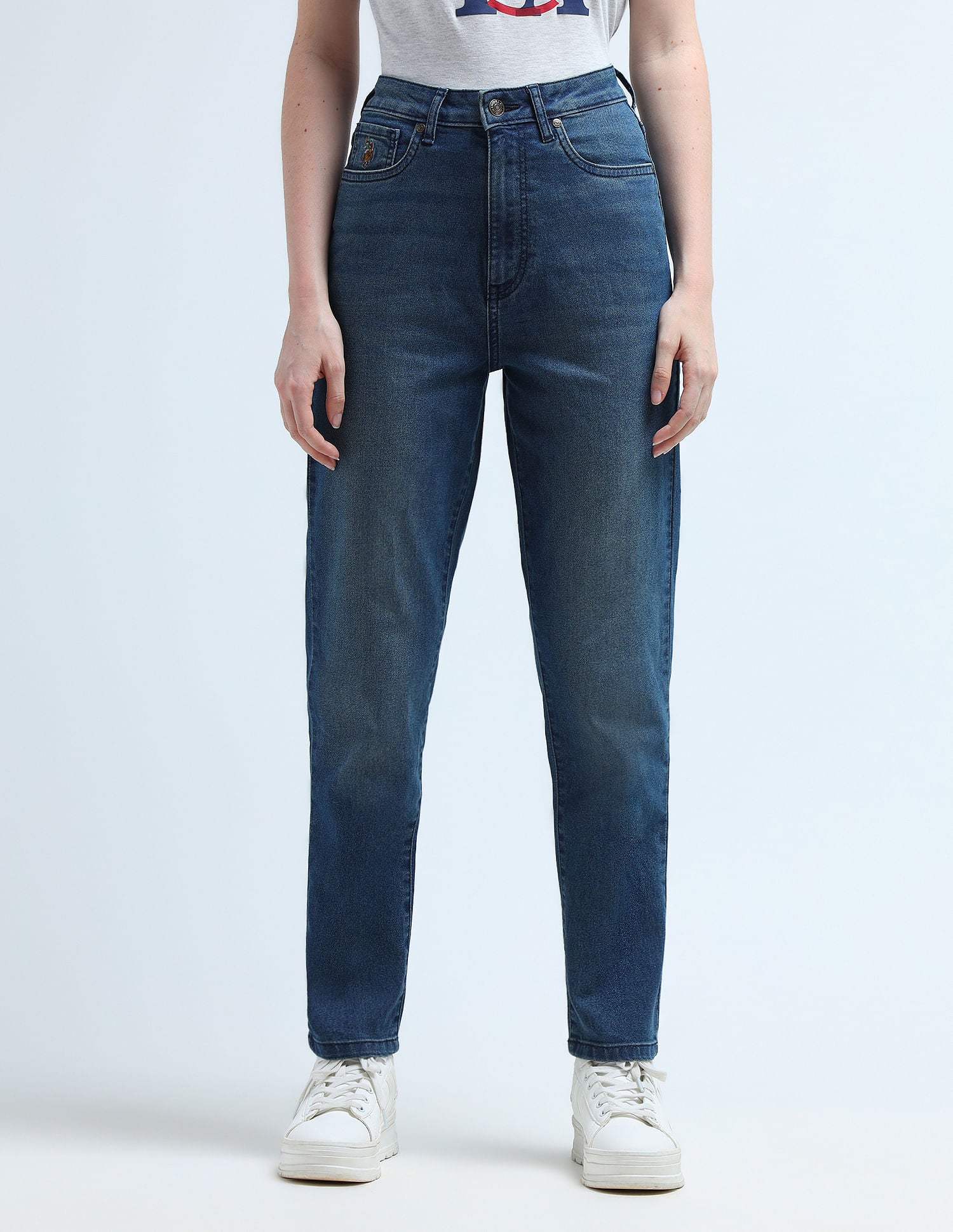 High Rise Mom Fit Jeans Blue - U.S. POLO ASSN. | Large