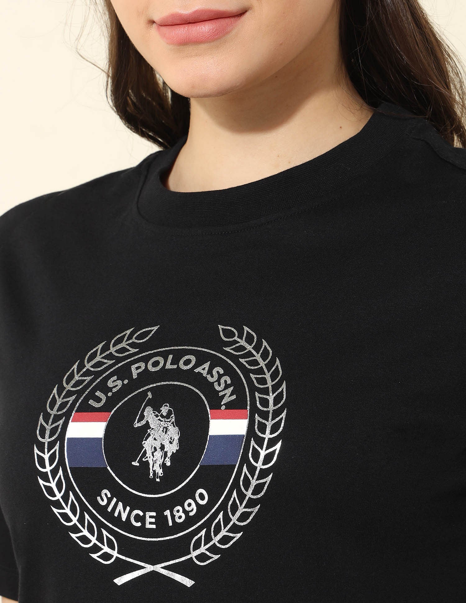 Boxy Fit Brand Printed T-Shirt Black - U.S. POLO ASSN. | Large