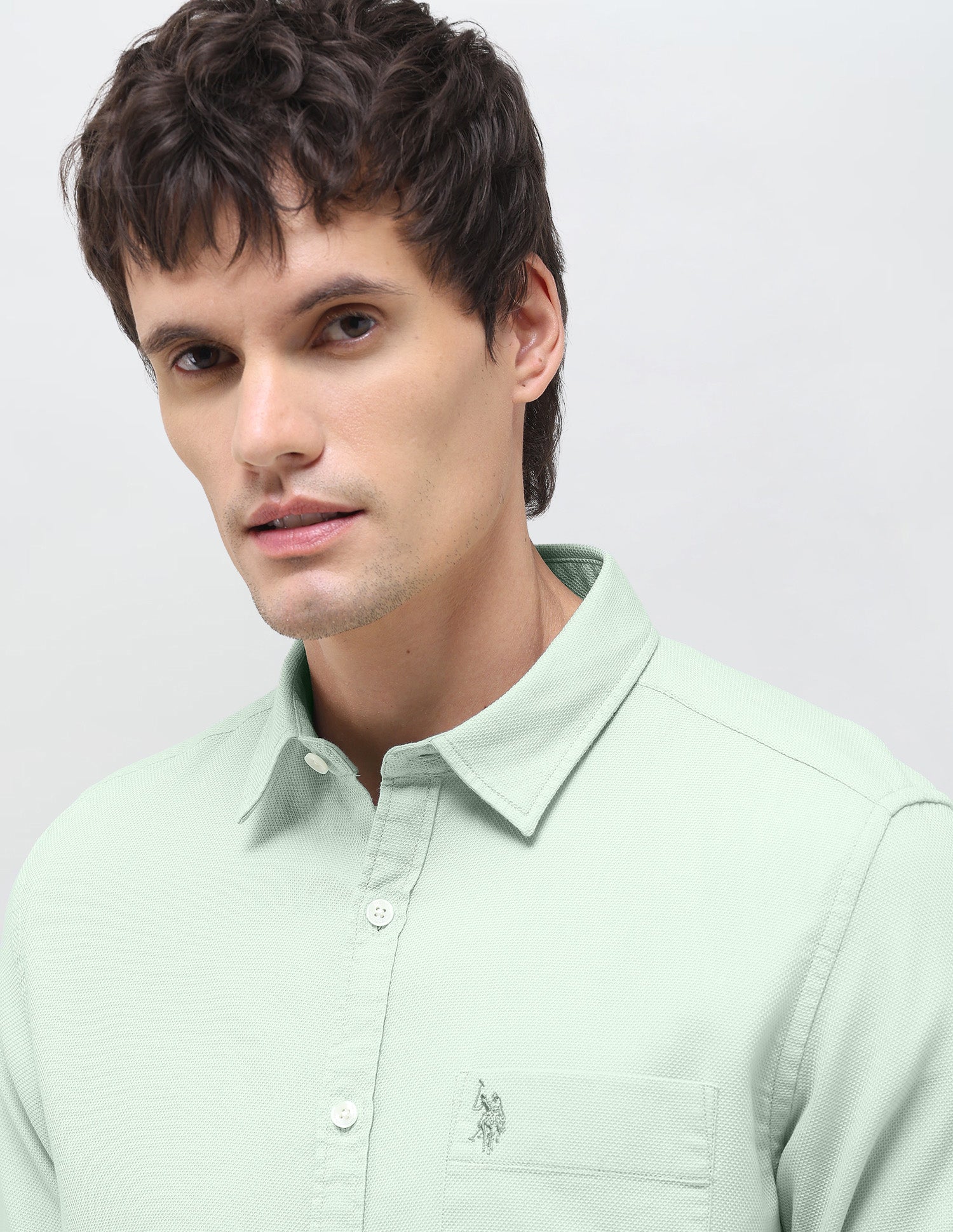 Textured Regular Fit Shirt Mint - U.S. Polo Assn. India | Large