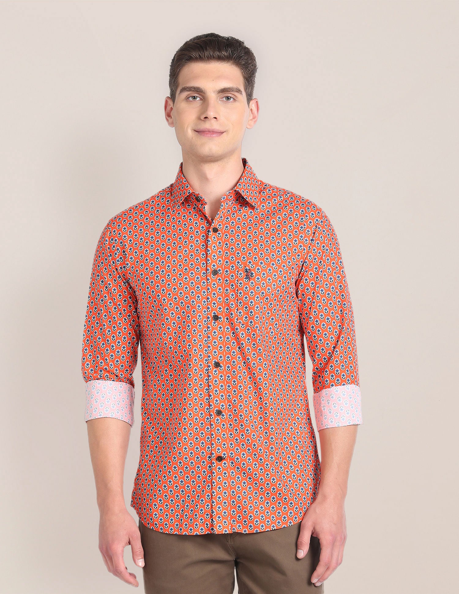 Floral Print Tailored Fit Shirt Orange - U.S. Polo Assn. India | Large