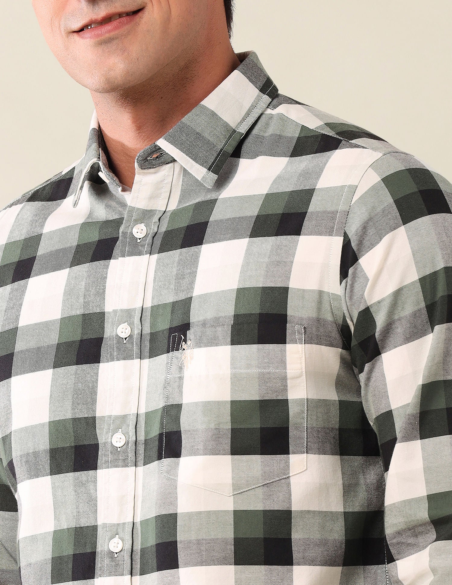 Tailored Fit Checked Shirt Green - U.S. Polo Assn. India | Large