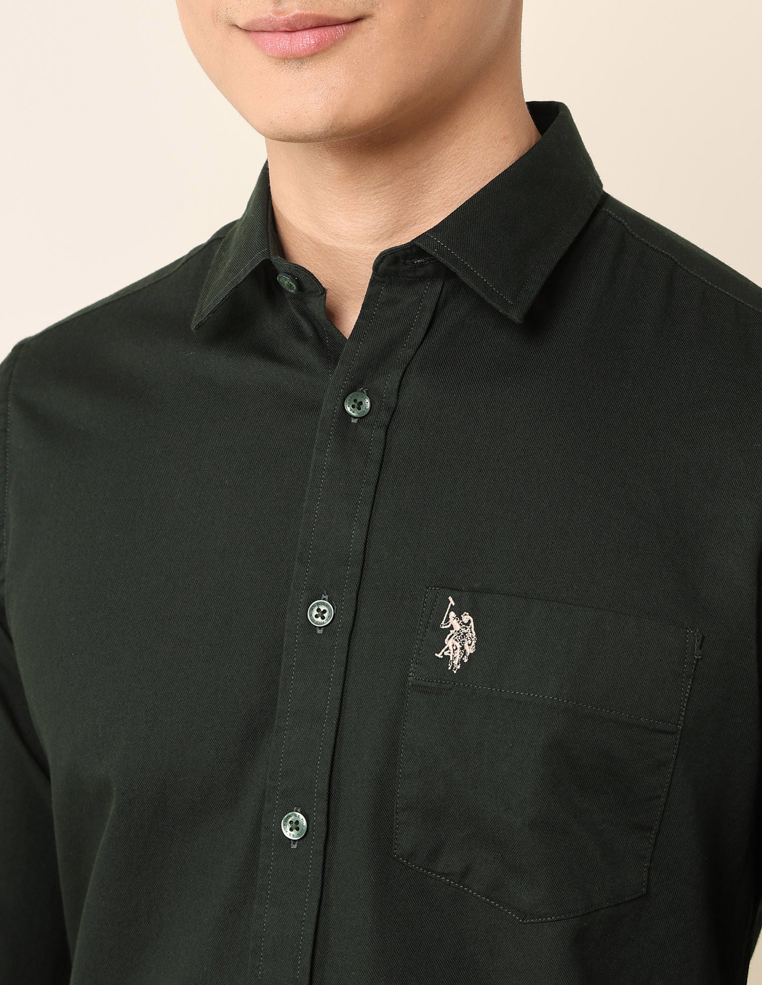 Tailored Fit Pure Cotton Shirt Dark Olive - U.S. Polo Assn. India | Large