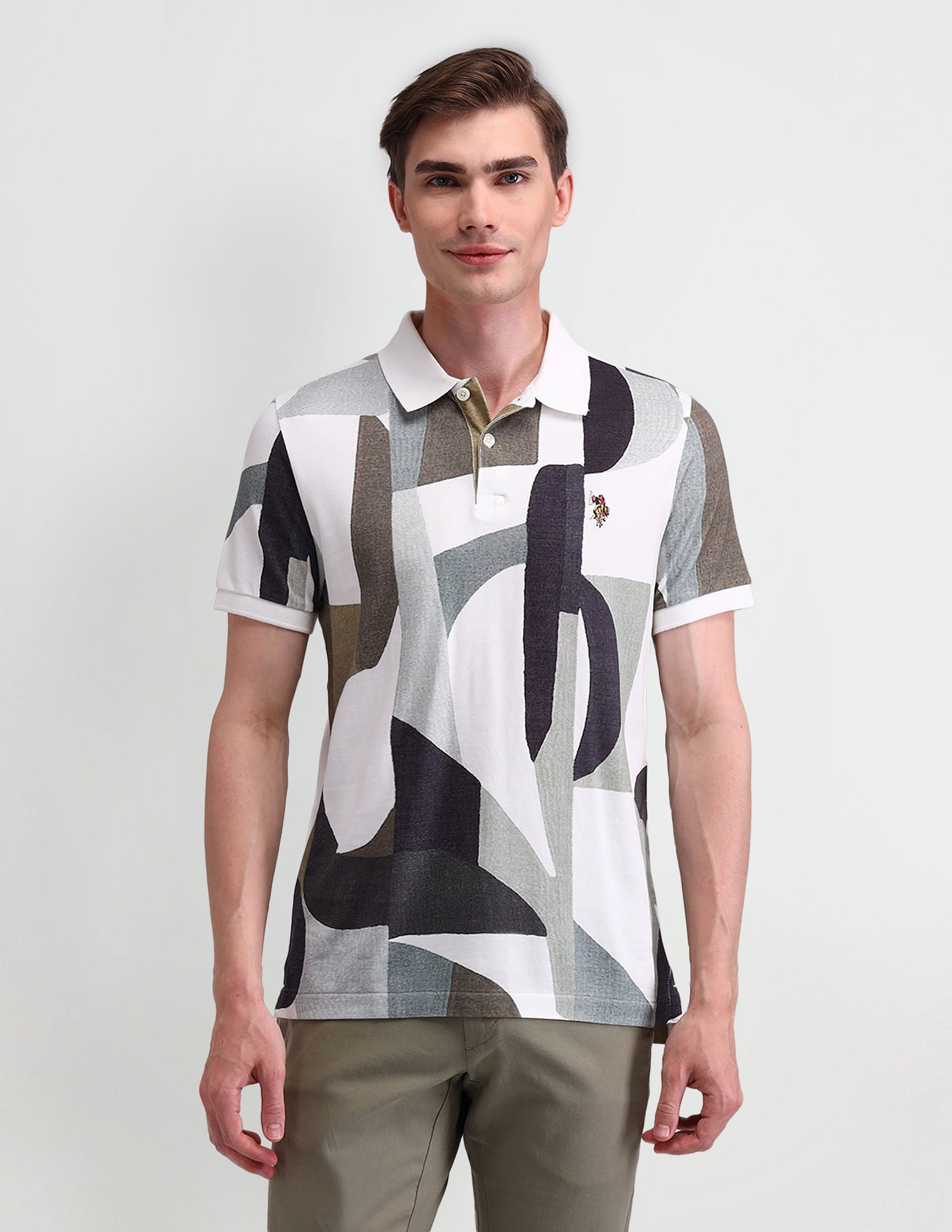 Abstract Printed Slim Fit Polo Shirt Ecru - U.S. Polo Assn. India | Large