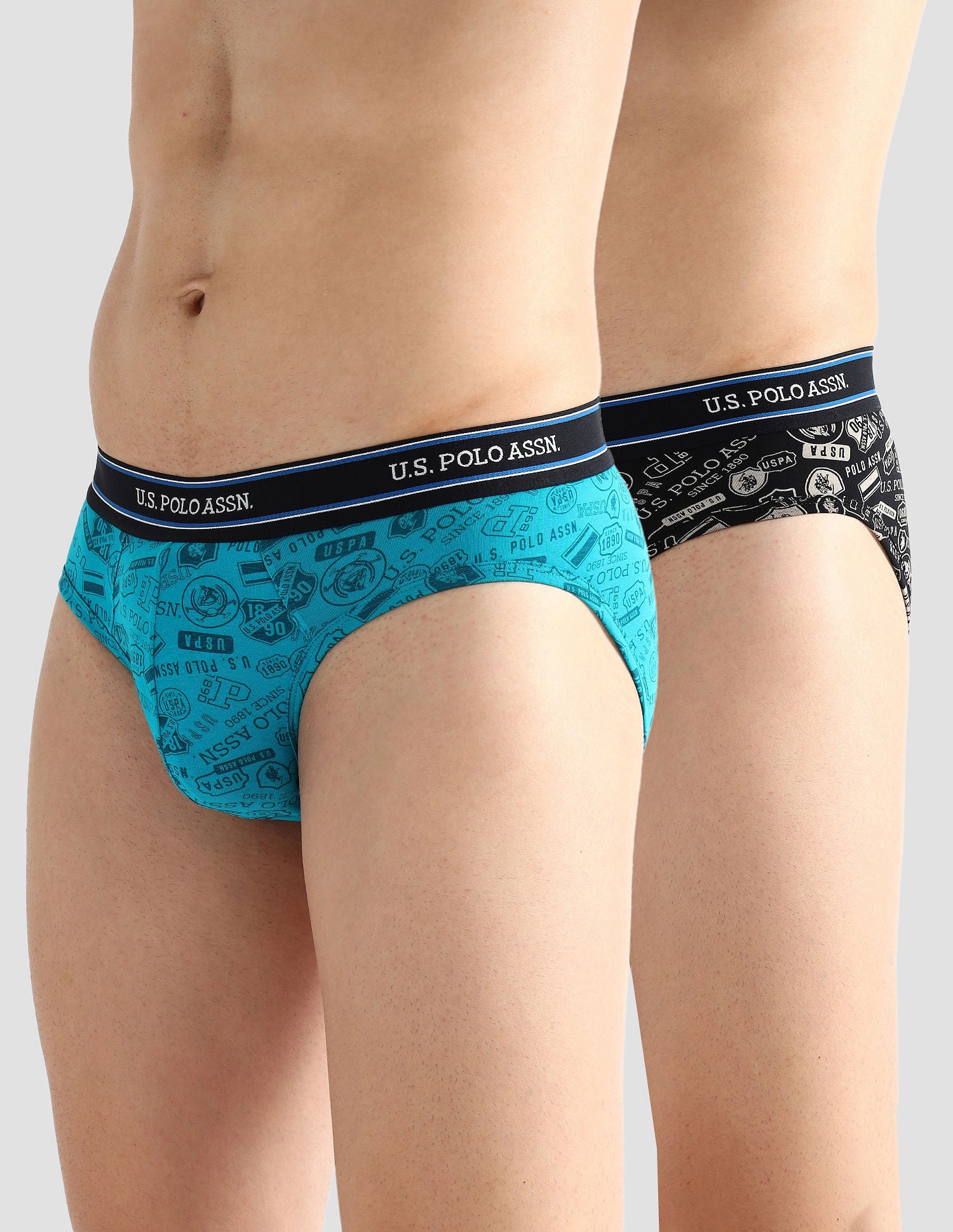 Elasticized Waist Printed I615 Briefs - Pack Of 2 Black and Tile Blue - U.S. POLO ASSN. | Large