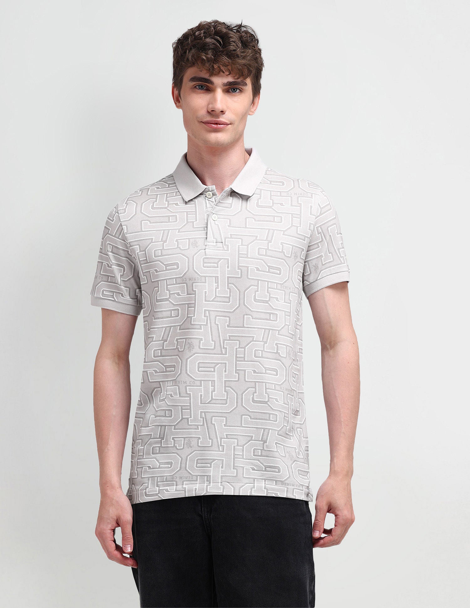 Muscle Fit Typography Polo Shirt Light-Grey - U.S. Polo Assn. India | Large