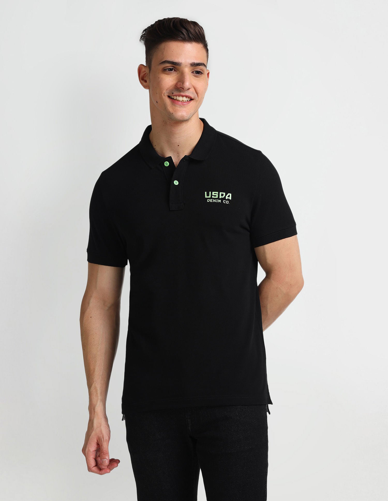 Solid Muscle Fit Polo Shirt Black - U.S. Polo Assn. India | Large