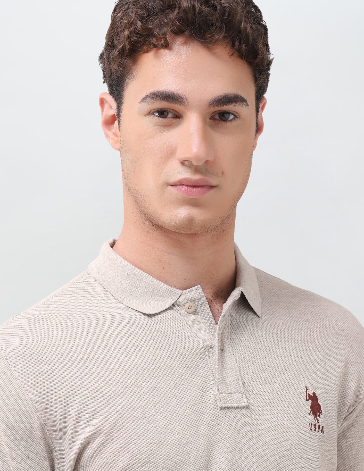 Solid Slim Fit Polo Shirt Beige - U.S. Polo Assn. India | Large